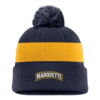 Men's Nike Navy Marquette Golden Eagles Primetime Logo Stripe Knit Hat with Pom