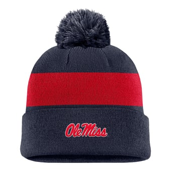 Men's Nike Navy Ole Miss Rebels Primetime Logo Stripe Knit Hat with Pom