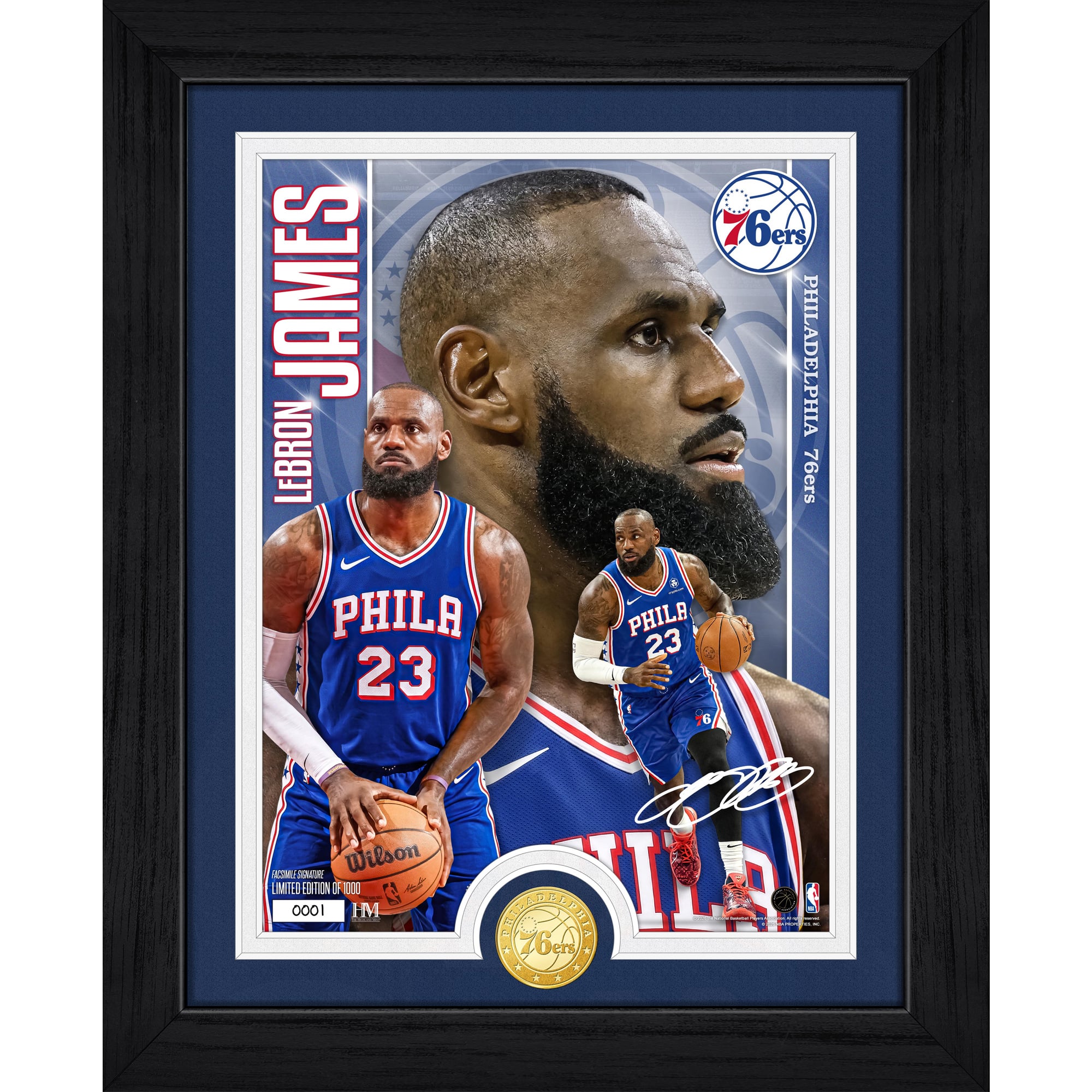 Highland Mint LeBron James Philadelphia 76ers 13" x 16" Framed Player Collage Bronze Coin Photo Mint