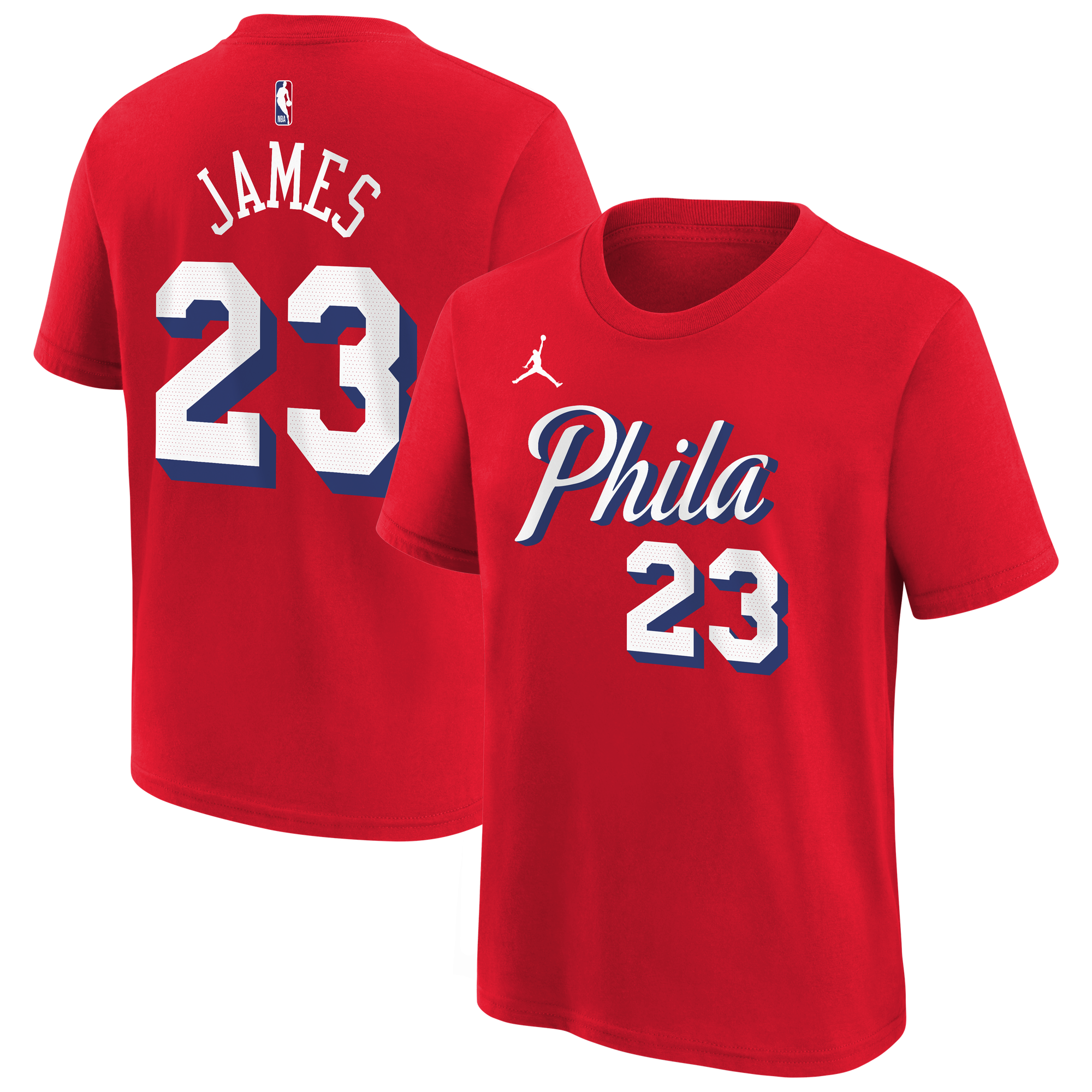 Jordan Big Boys and Girls LeBron James Red Philadelphia 76ers Statement Name Number T-Shirt - Red