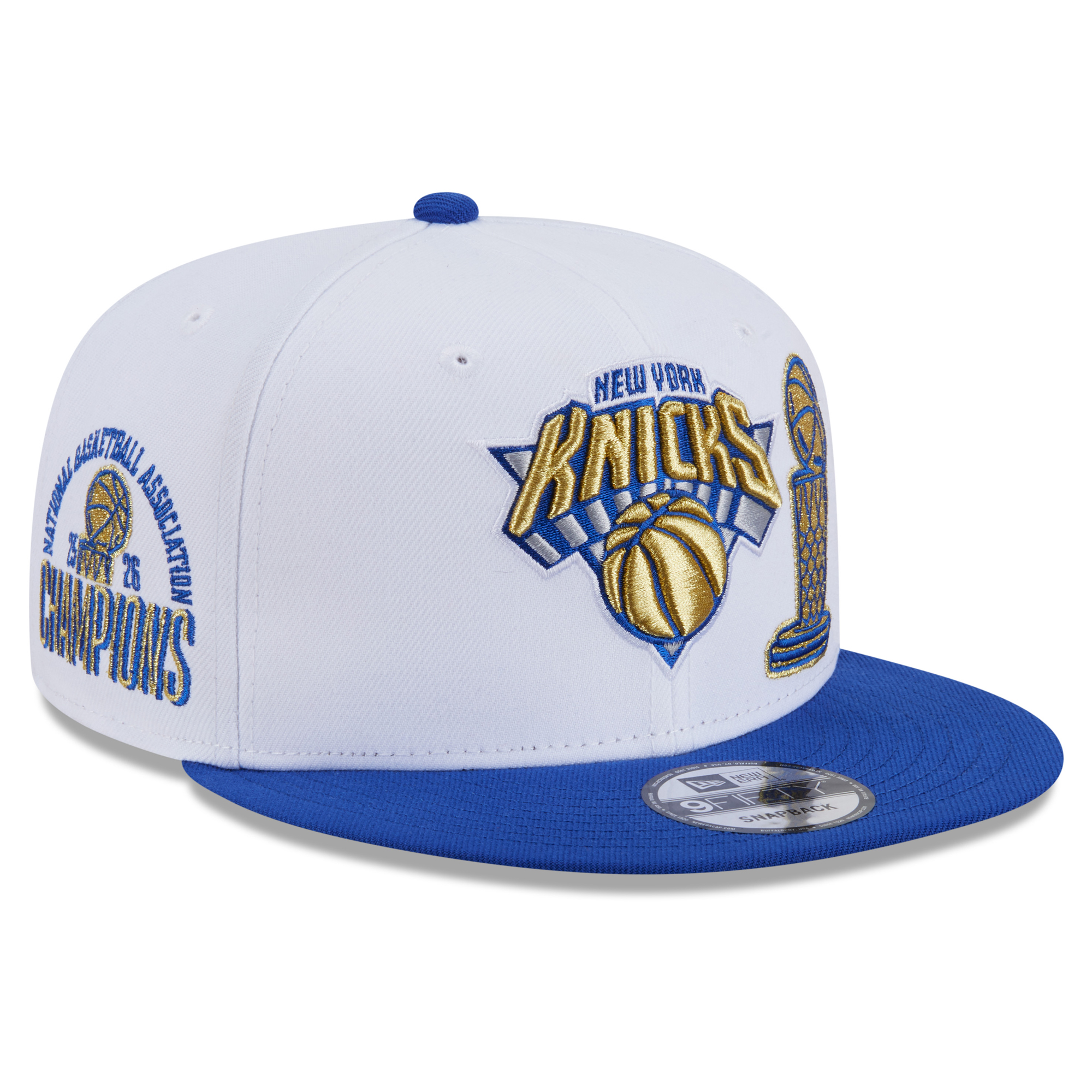 Men's New Era White/Blue New York Knicks 2026 NBA Finals Champions Ring Ceremony 9FIFTY Snapback Hat