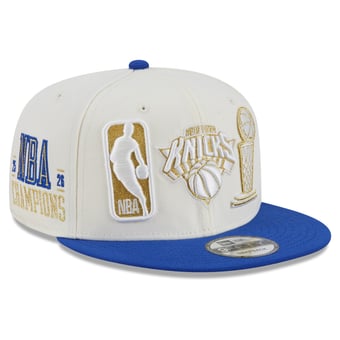Men's New Era White/Blue New York Knicks 2026 NBA Finals Champions Locker Room Ring Ceremony 9FIFTY Snapback Hat