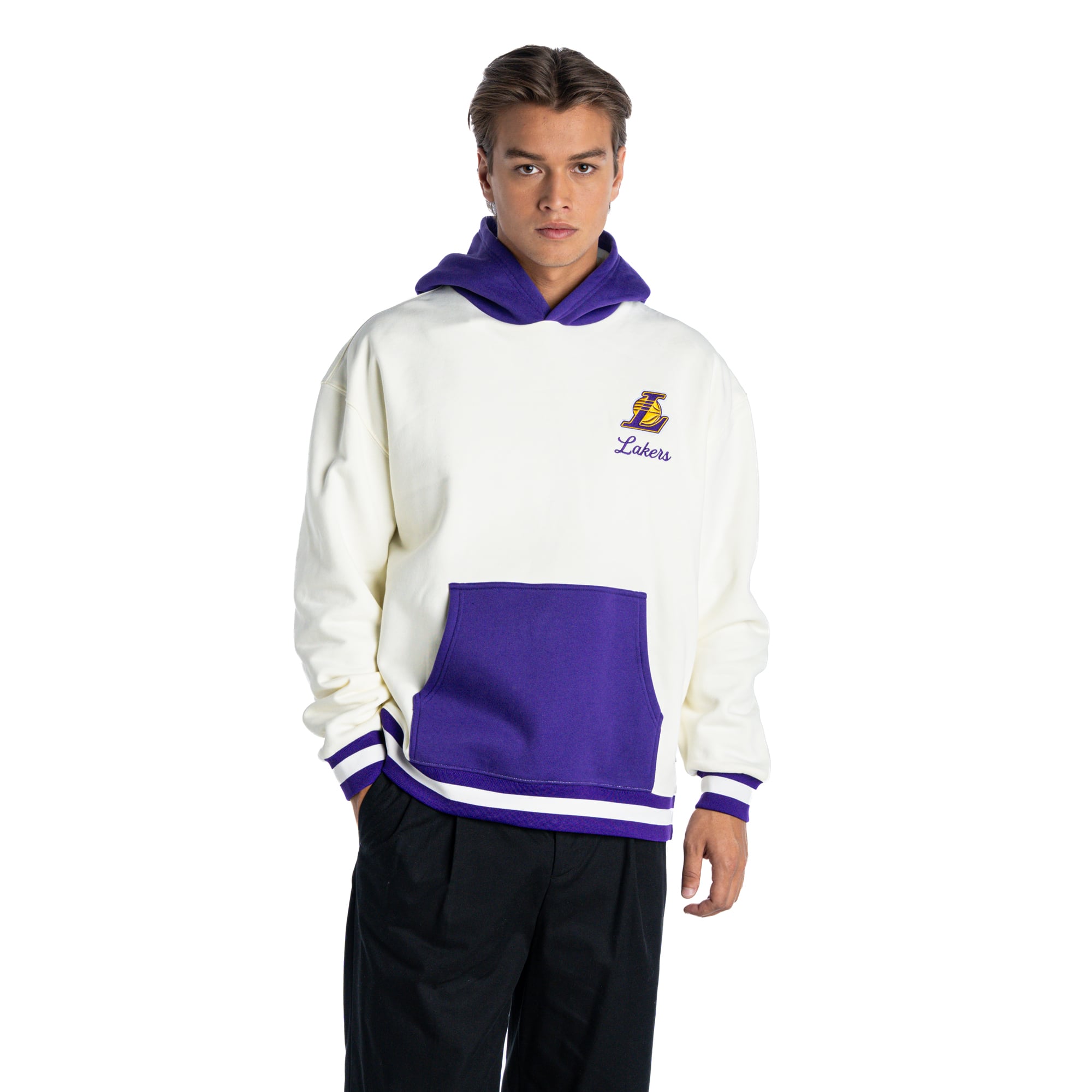 Unisex The Wild Collective  White/Purple Los Angeles Lakers Colorblock Hoodie