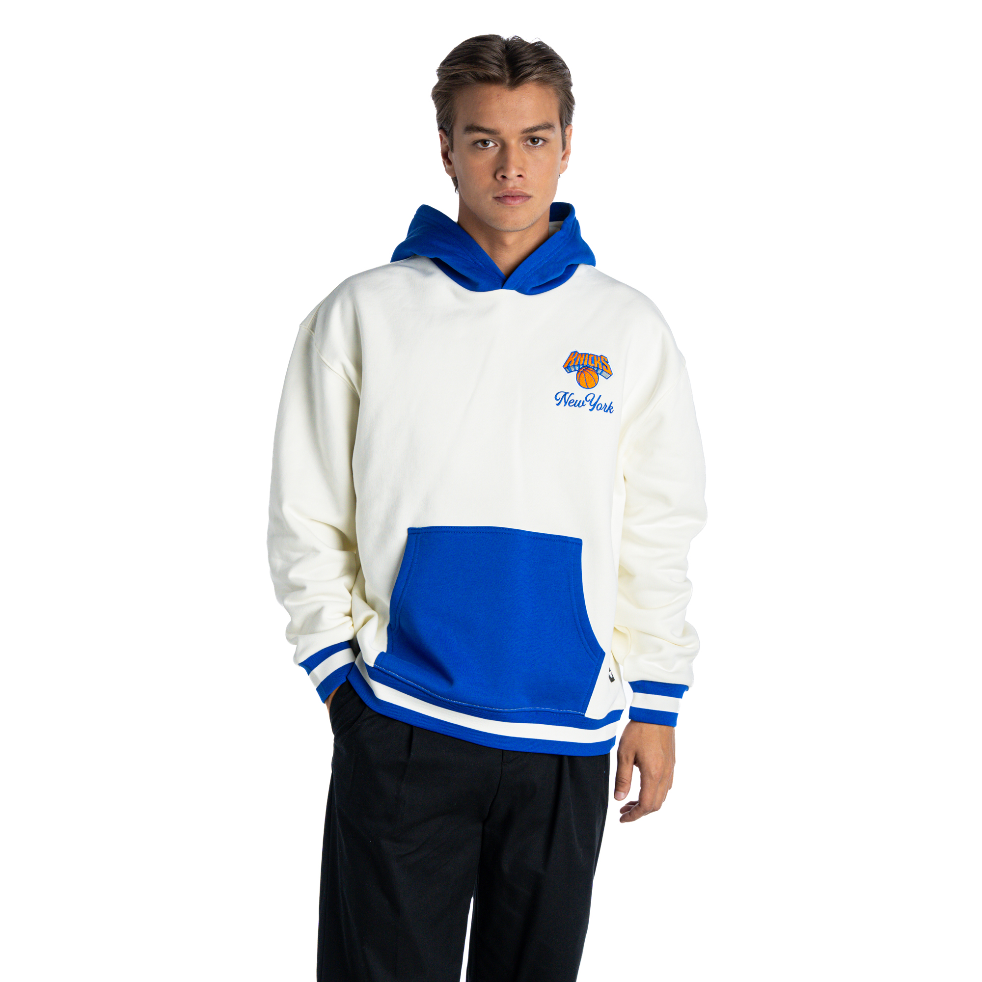 Unisex The Wild Collective  White/Blue New York Knicks Colorblock Hoodie