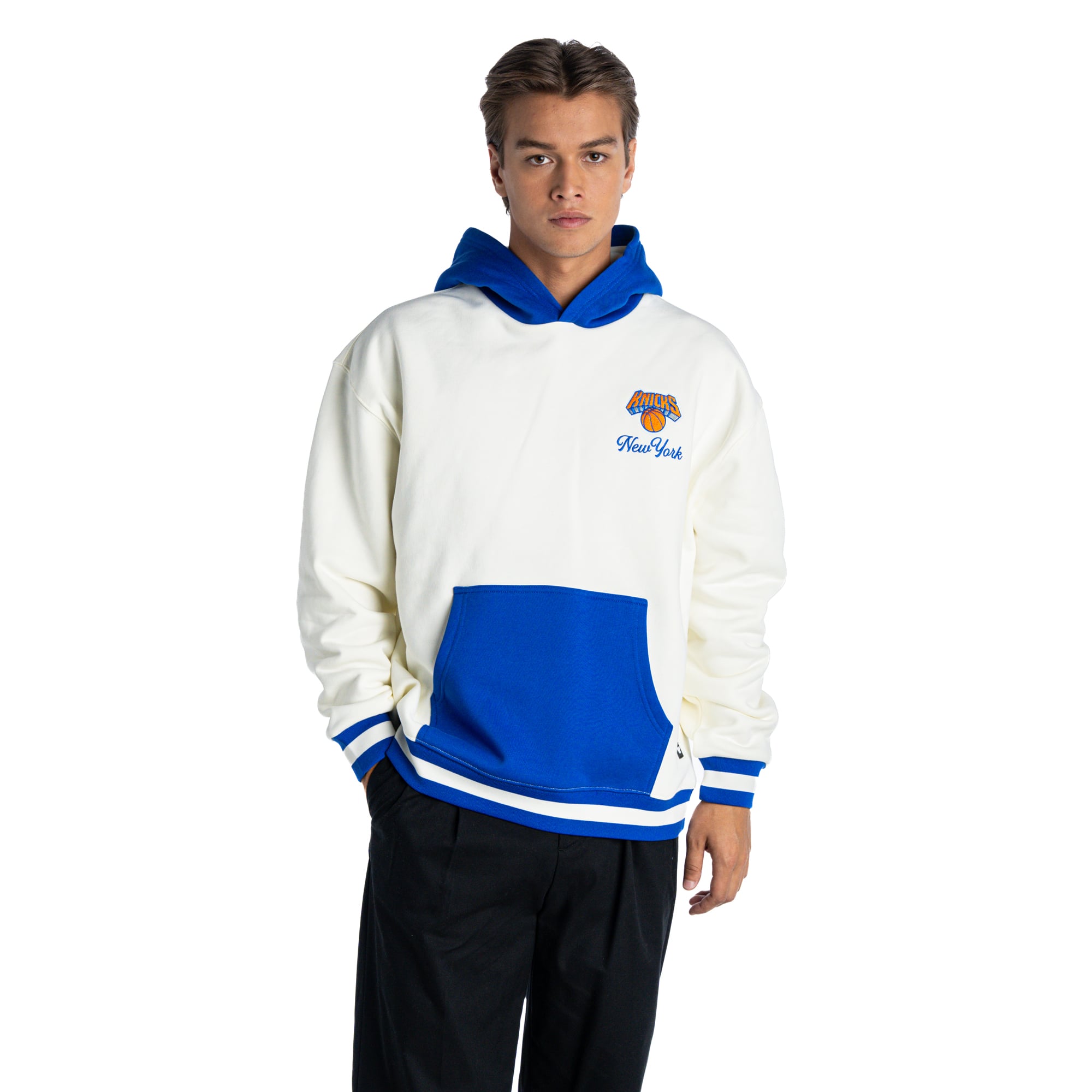 Unisex The Wild Collective  White/Blue New York Knicks Colorblock Hoodie