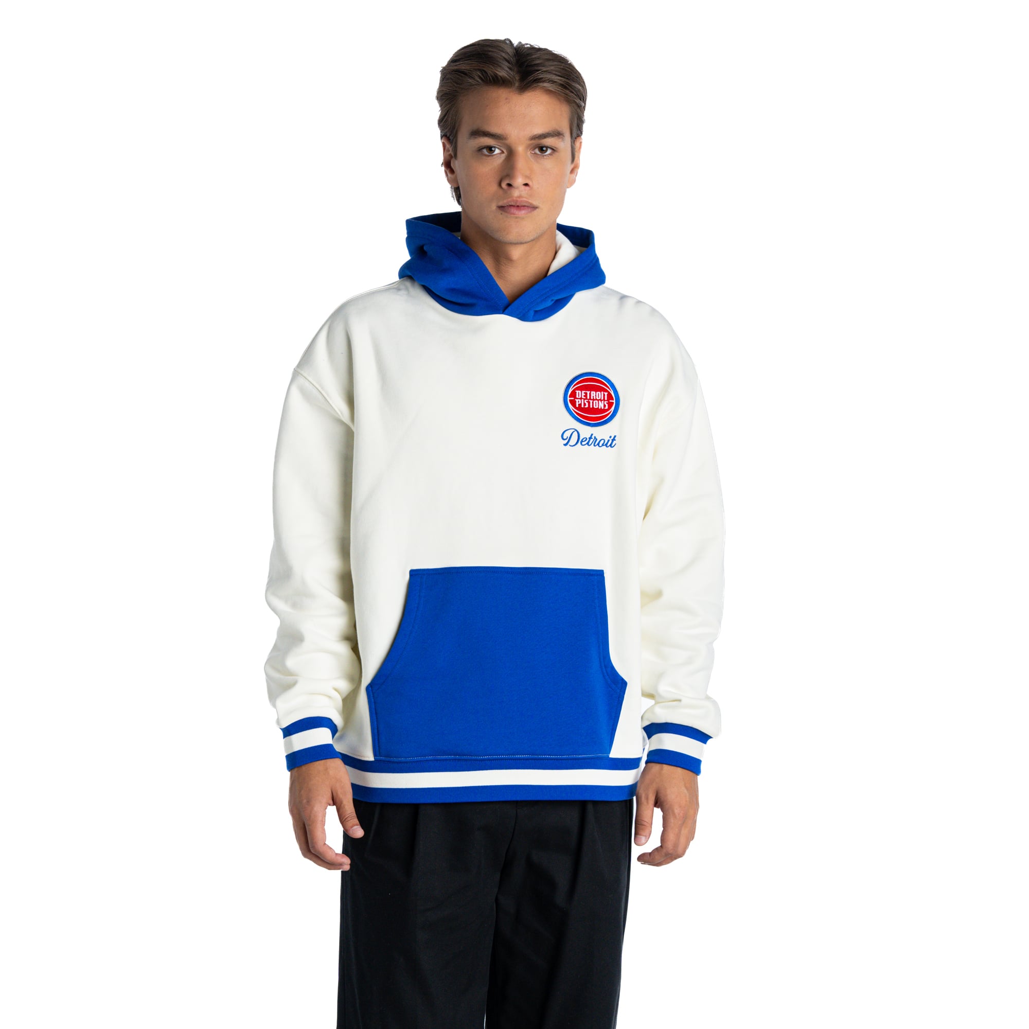 Unisex The Wild Collective  White/Blue Detroit Pistons Colorblock Hoodie