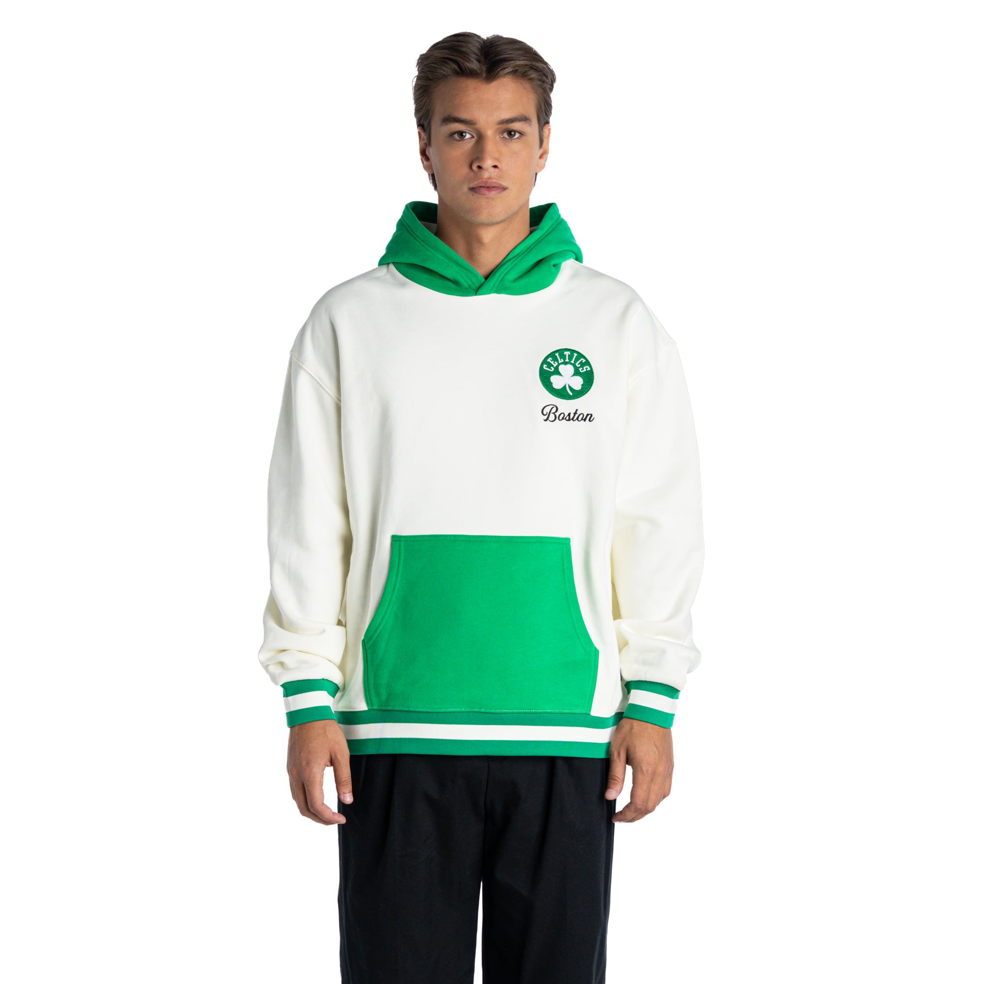 Unisex The Wild Collective White/Kelly Green Boston Celtics Colorblock Hoodie
