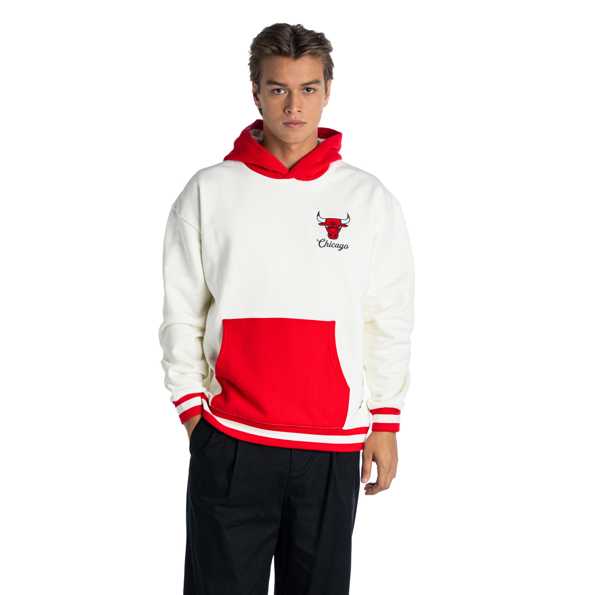 Unisex The Wild Collective White/Red Chicago Bulls Colorblock Hoodie
