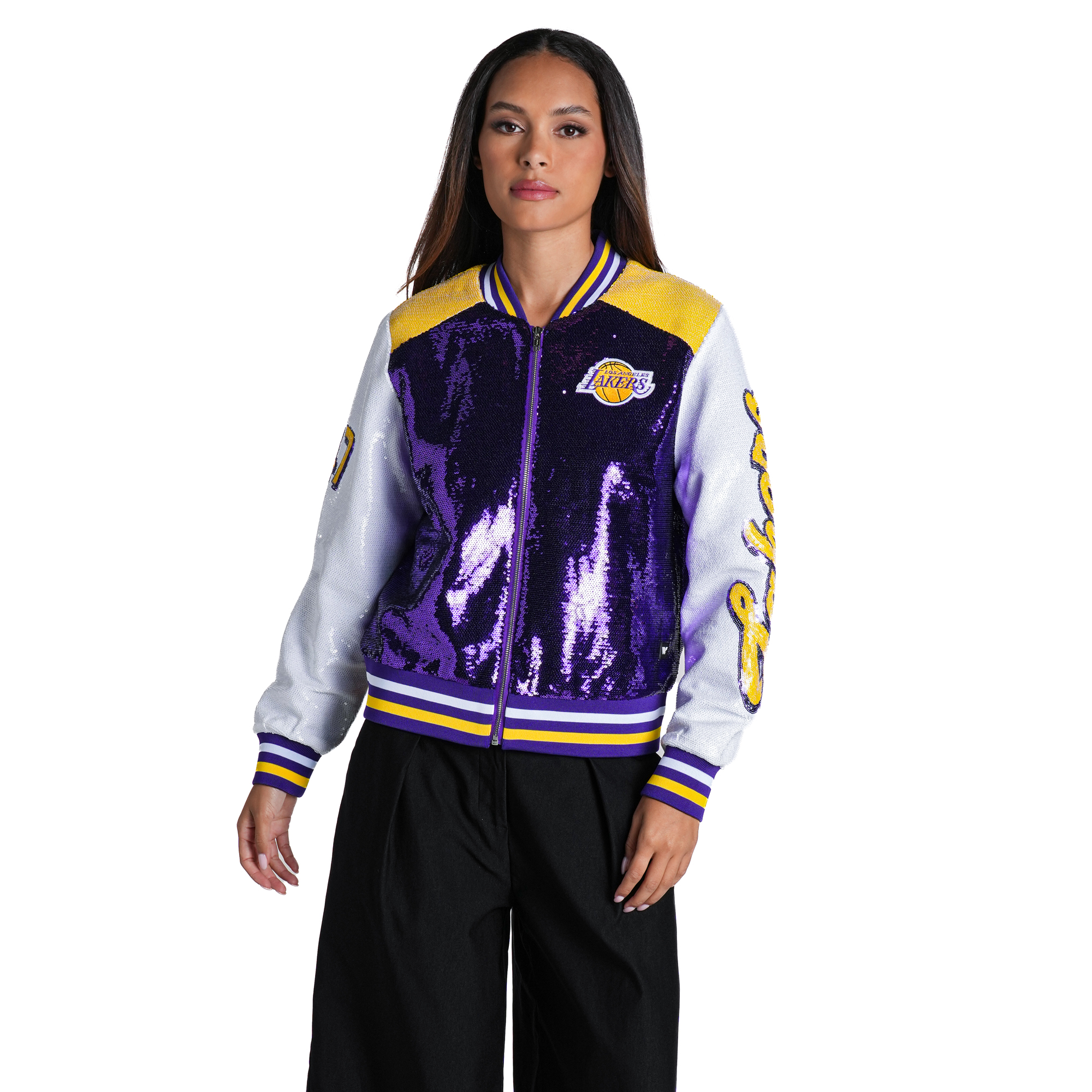 Women's The Wild Collective Purple/White Los Angeles Lakers Full-Zip Sequin Jacket