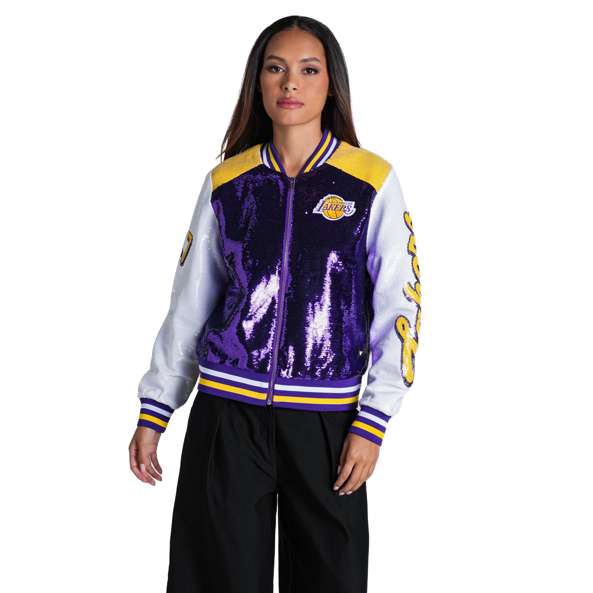 Women's The Wild Collective Purple/White Los Angeles Lakers Full-Zip Sequin Jacket