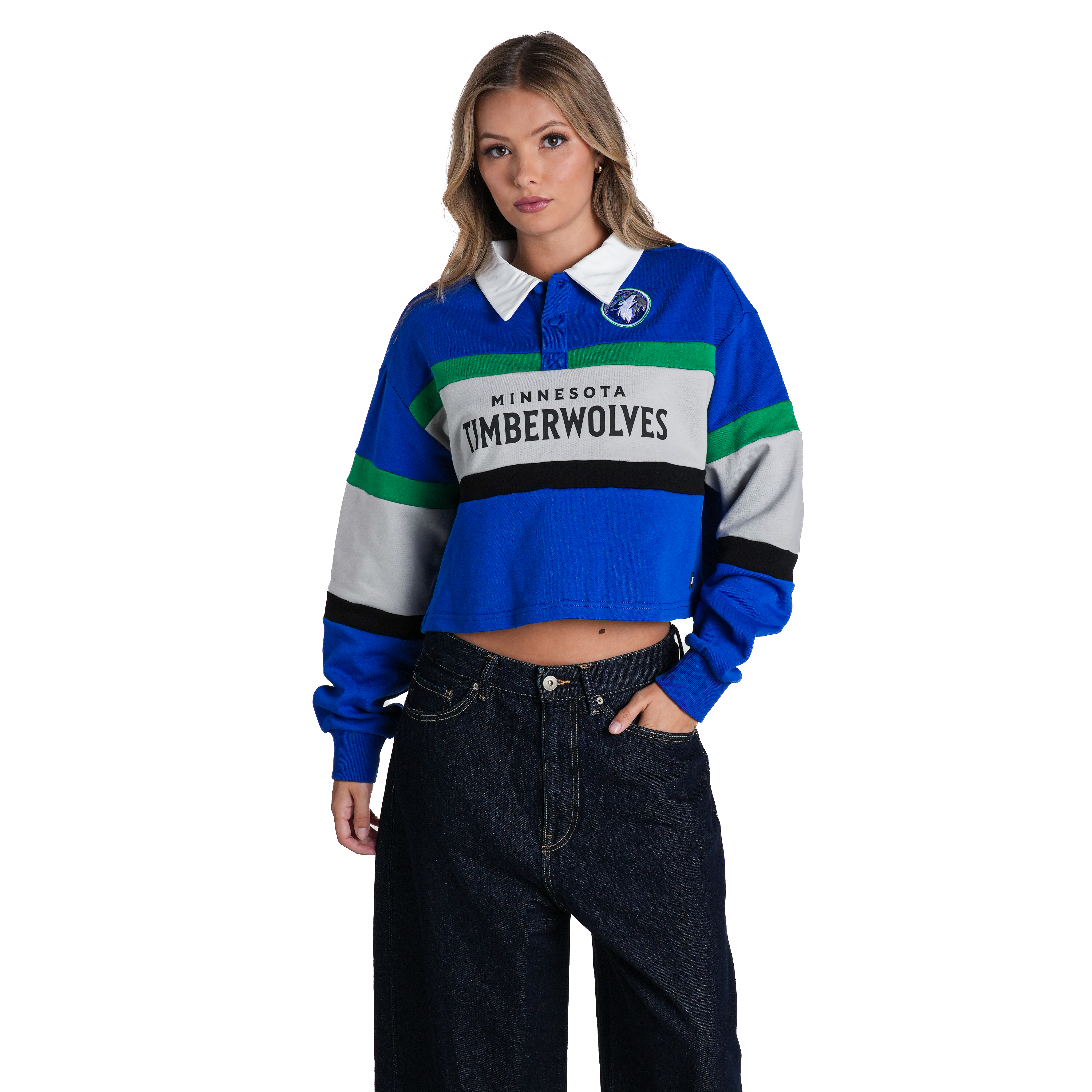Women's The Wild Collective Blue Minnesota Timberwolves Long Sleeve Crop Polo