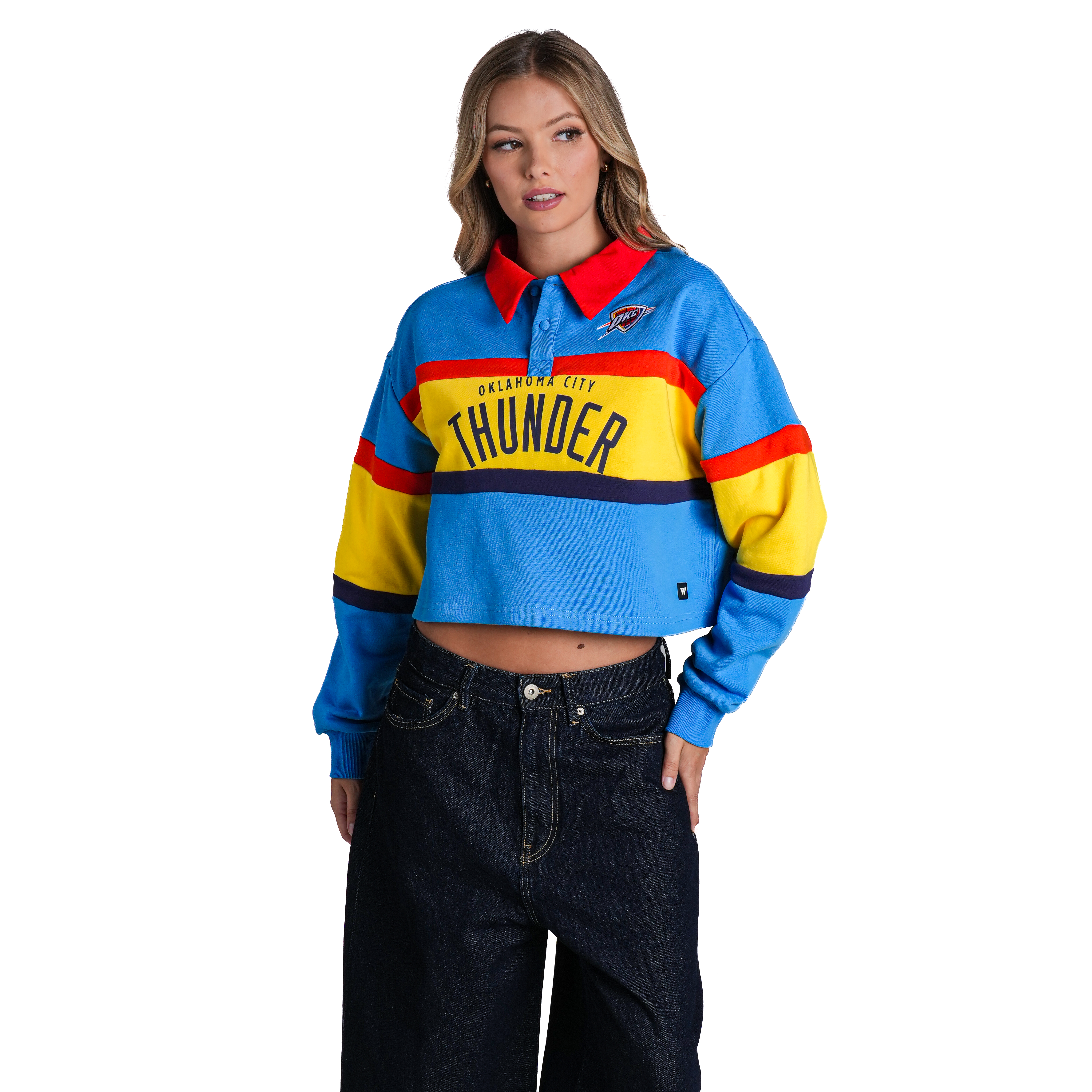 Women's The Wild Collective Blue Oklahoma City Thunder Long Sleeve Crop Polo