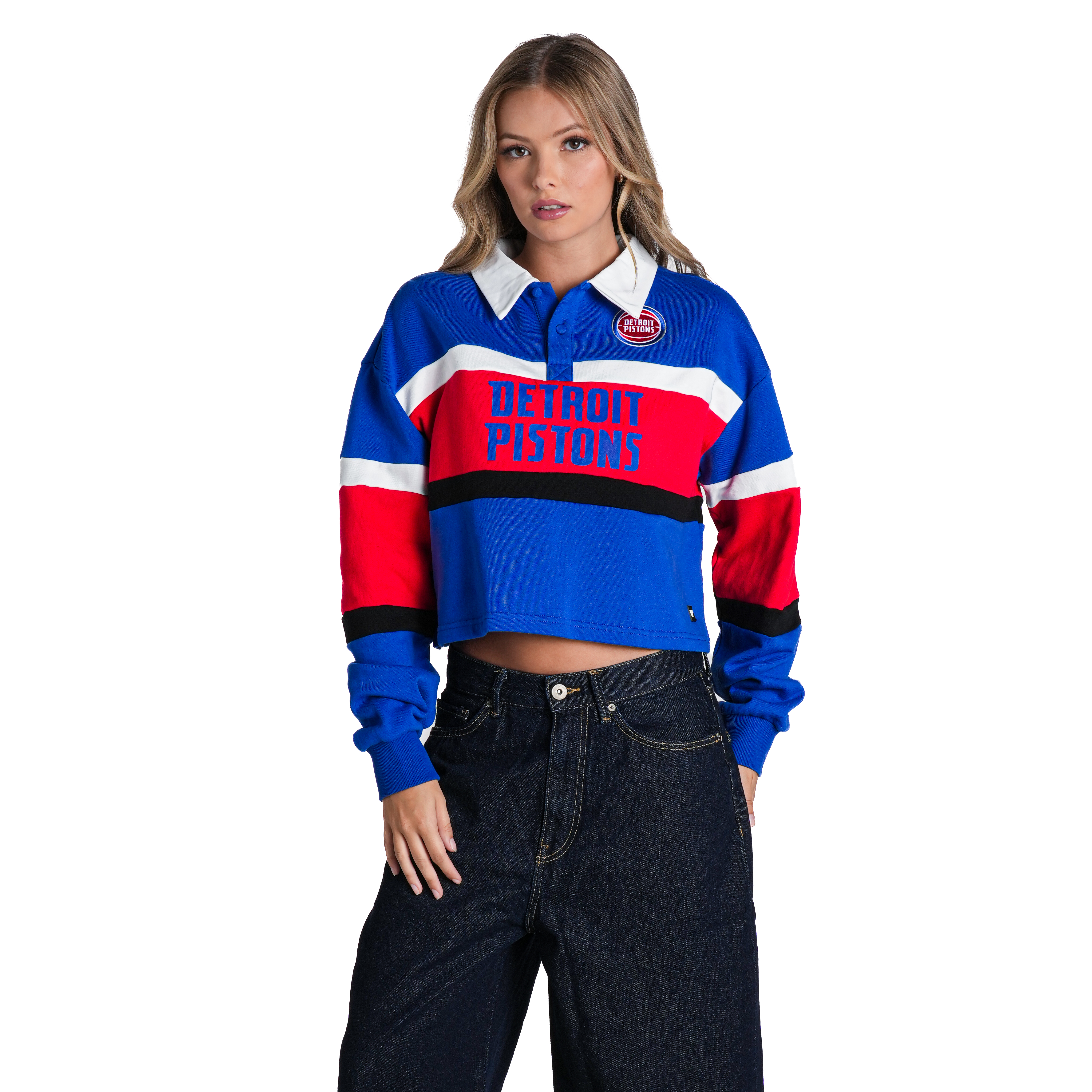 Women's The Wild Collective Blue Detroit Pistons Long Sleeve Crop Polo