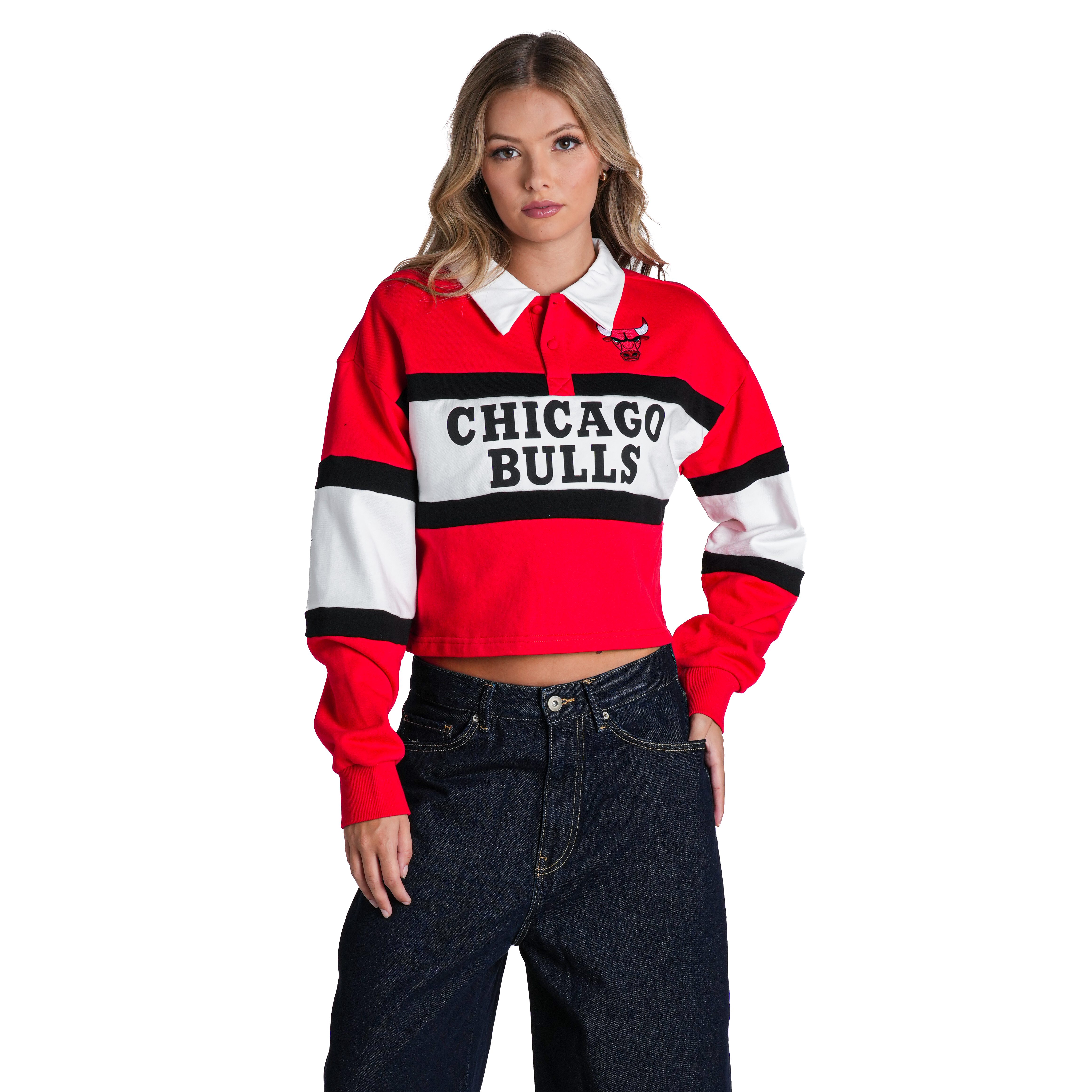 Women's The Wild Collective Red Chicago Bulls Long Sleeve Crop Polo