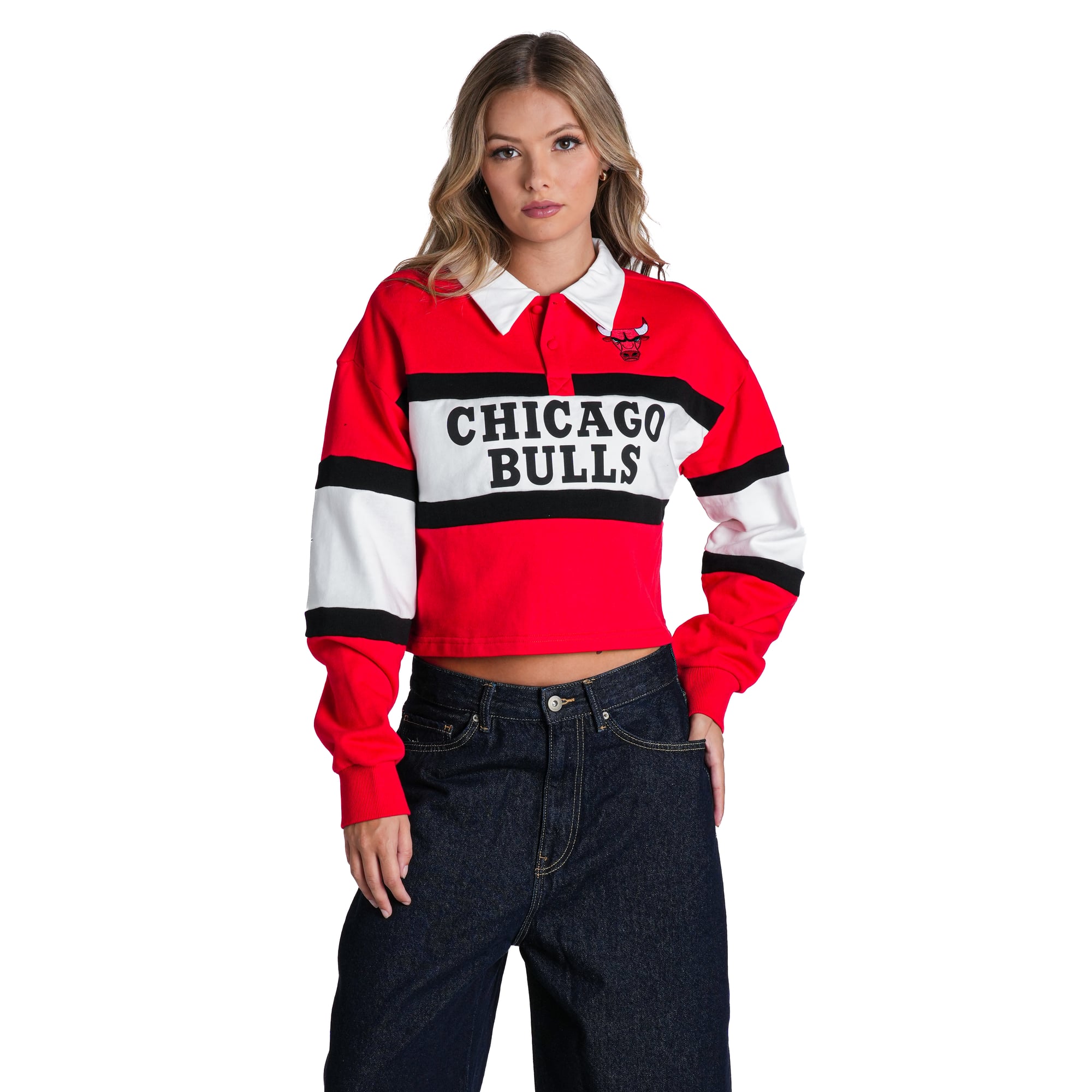 Women's The Wild Collective Red Chicago Bulls Long Sleeve Crop Polo