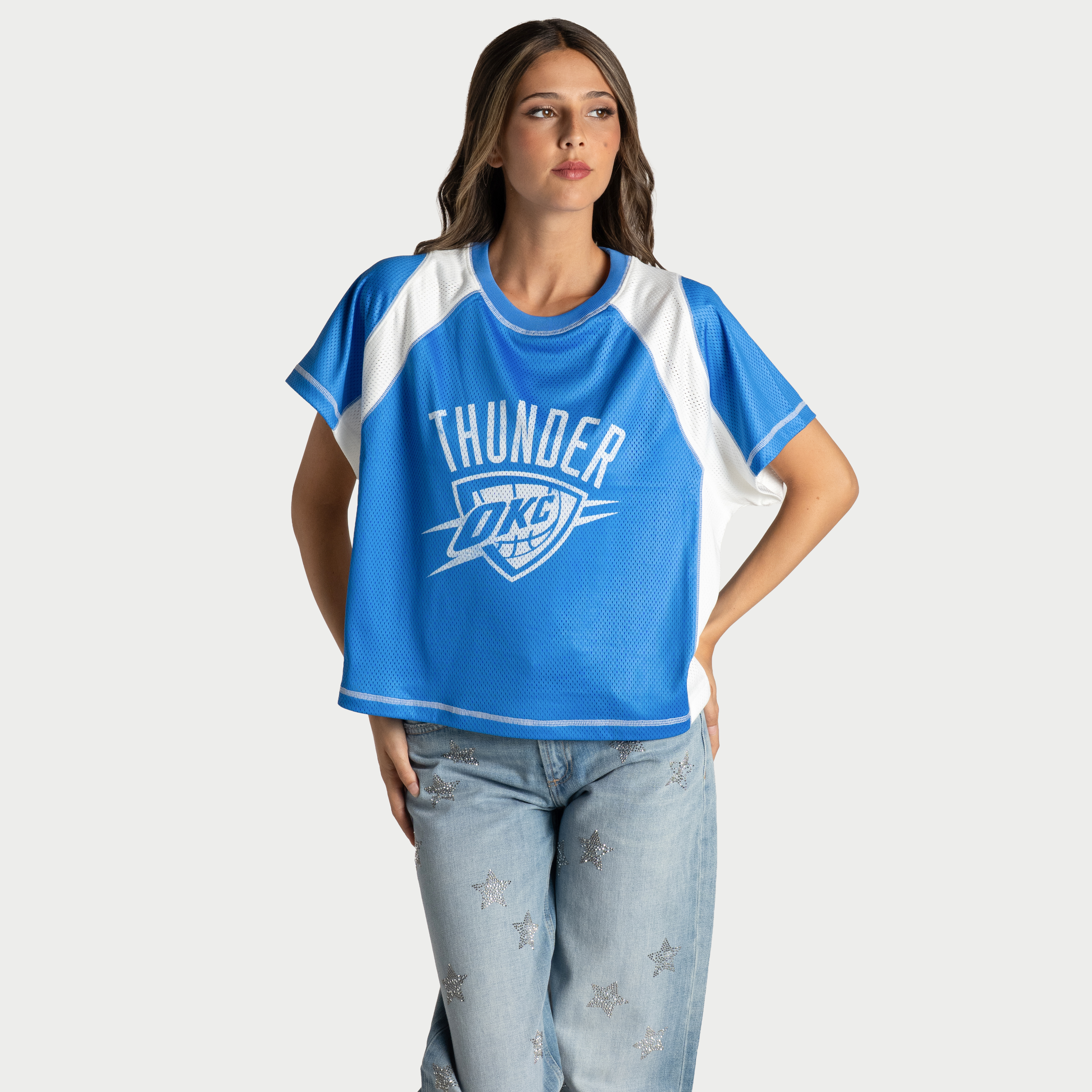 Women's The Wild Collective Blue Oklahoma City Thunder Contrast Mesh Raglan Top