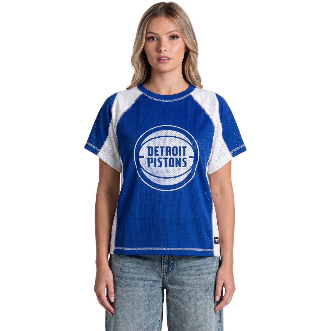 Women's The Wild Collective Blue Detroit Pistons Contrast Mesh Raglan Top