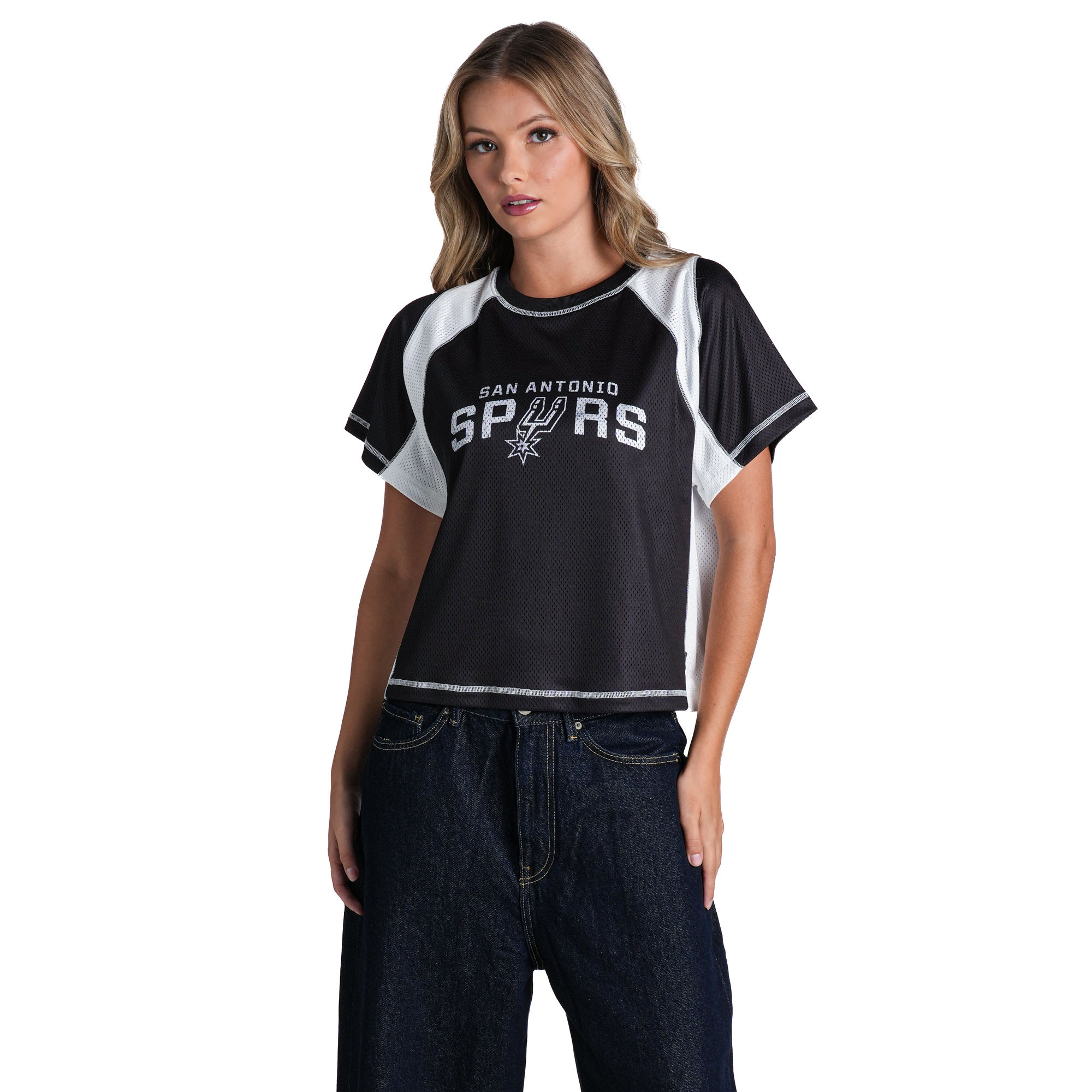 Women's The Wild Collective  Black San Antonio Spurs Contrast Mesh Raglan Top
