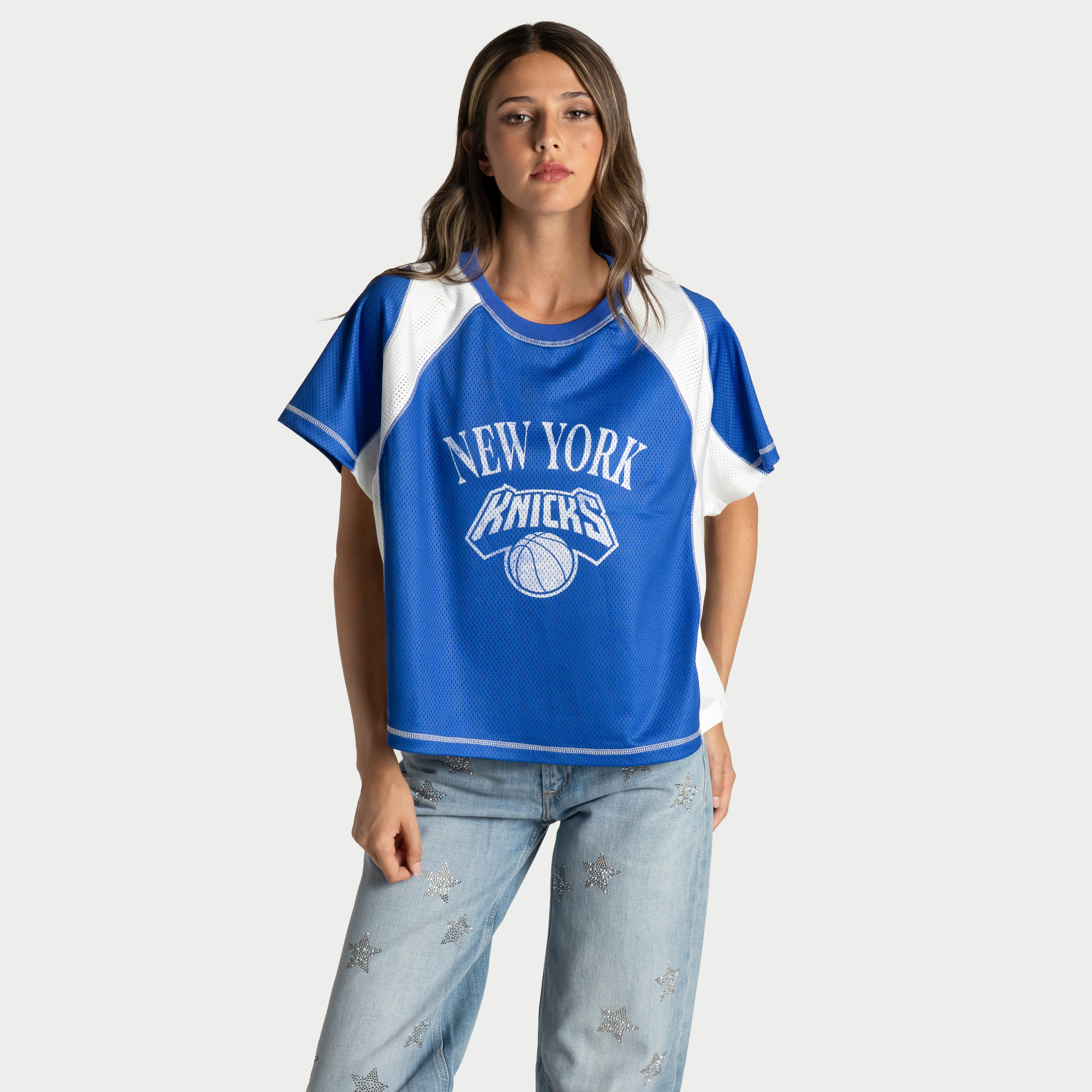 Women's The Wild Collective  Blue New York Knicks Contrast Mesh Raglan Top