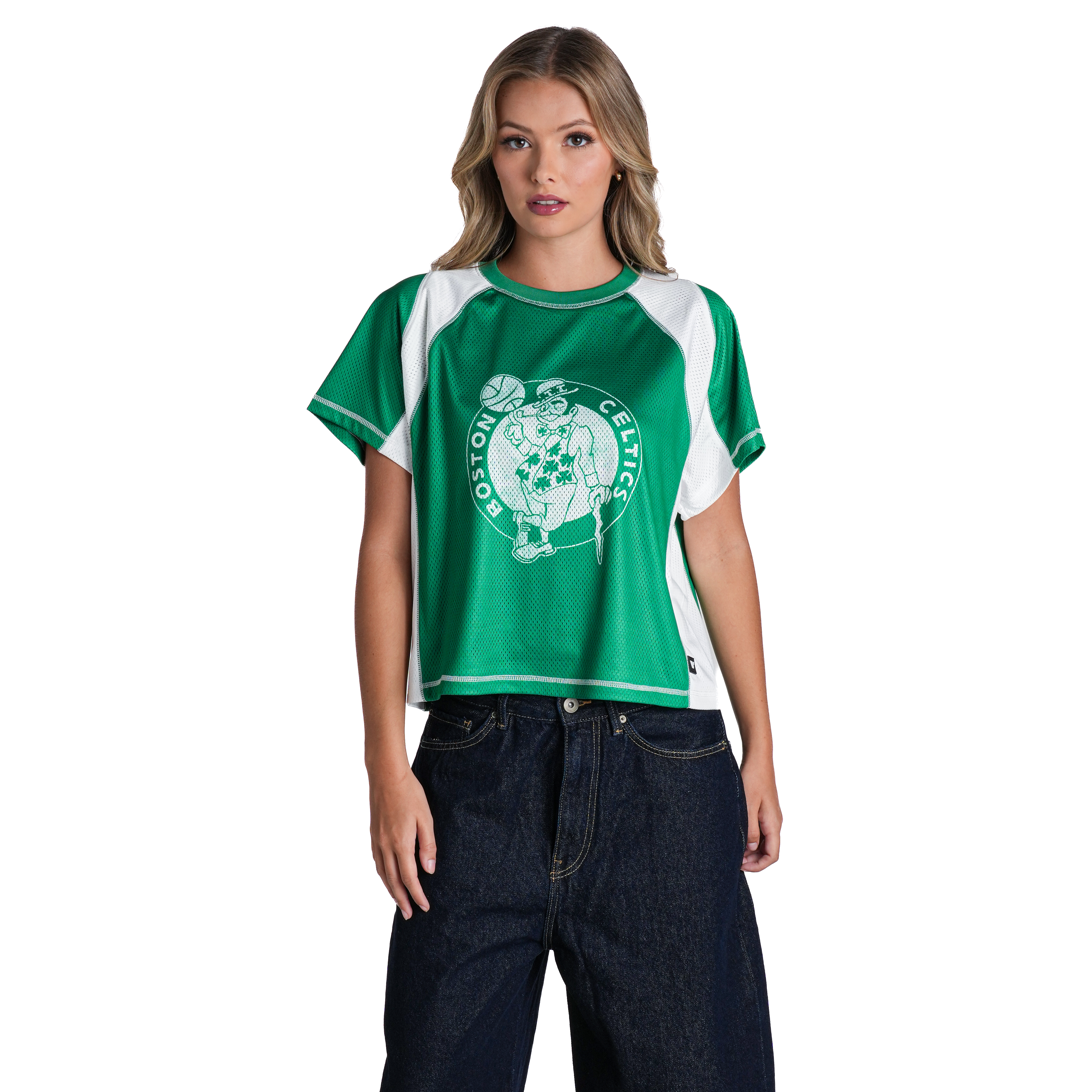 Women's The Wild Collective  Kelly Green Boston Celtics Contrast Mesh Raglan Top