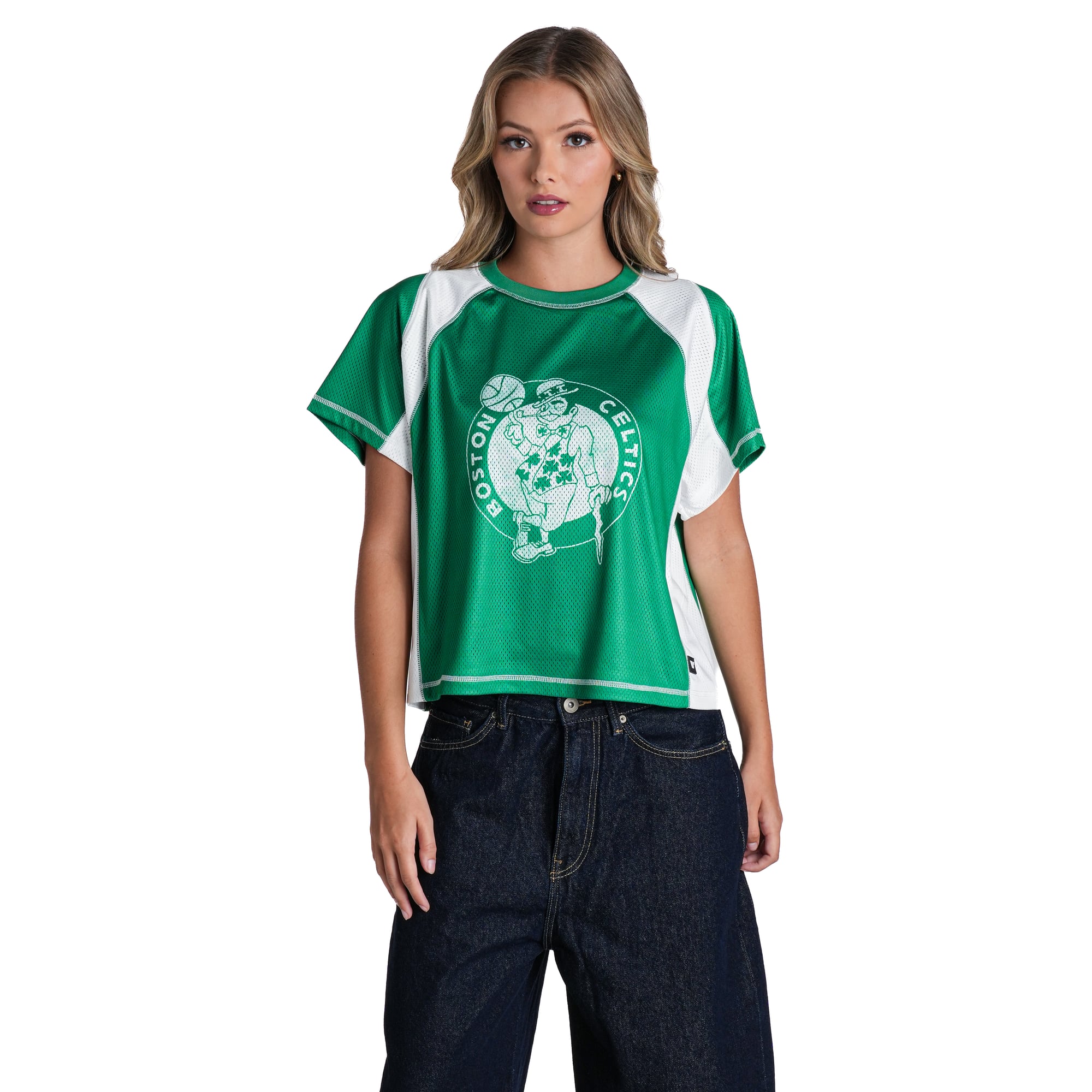 Women's The Wild Collective  Kelly Green Boston Celtics Contrast Mesh Raglan Top