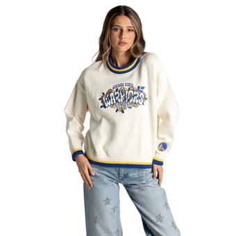 Women's The Wild Collective  Cream Golden State Warriors Boxy Crew Jacquard Sweater