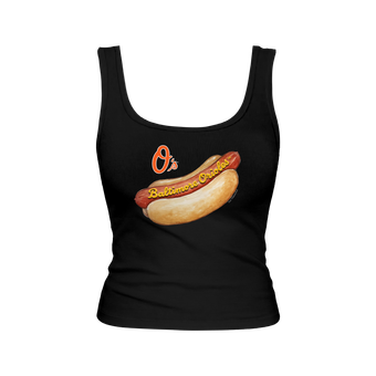 Women's Tiny Turnip Black Baltimore Orioles Emmy Hot Dog Tri-Blend Tank Top