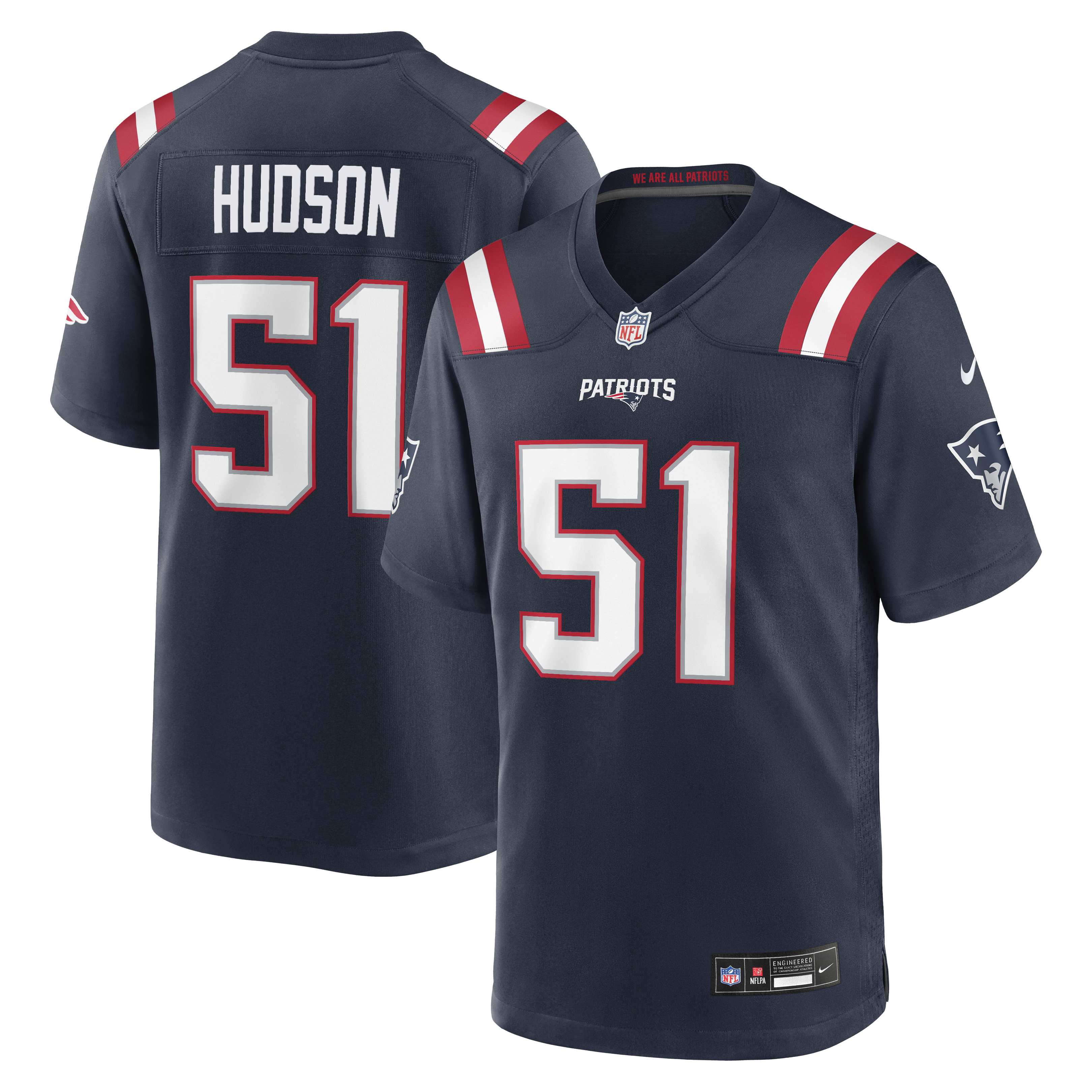 Men's Nike James Hudson Navy New England Patriots Team Game Jersey