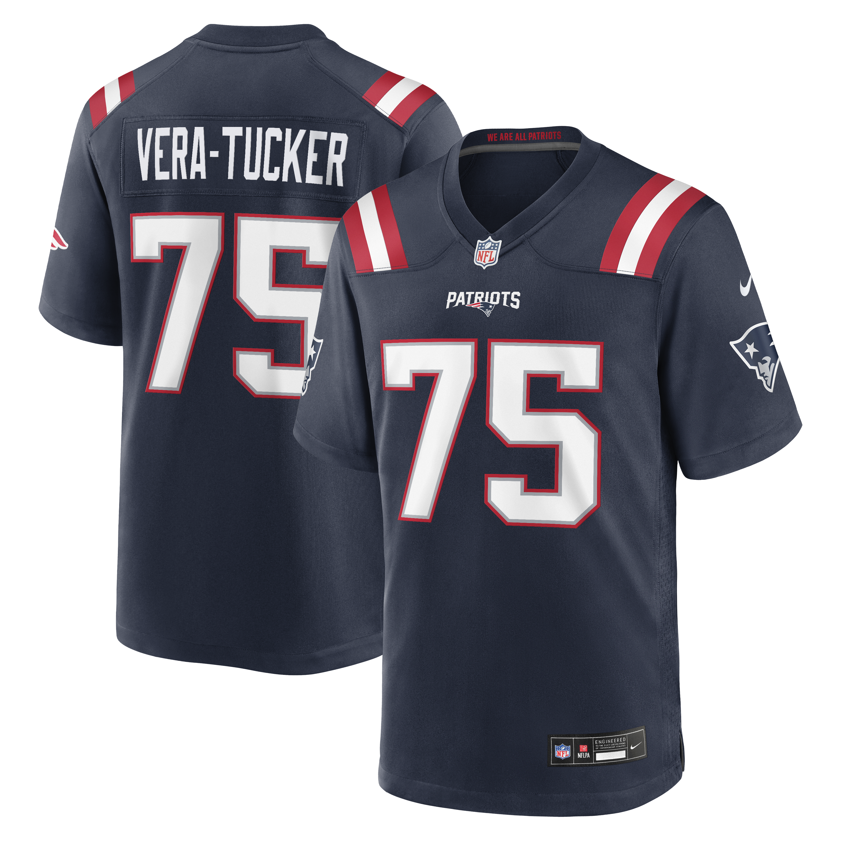 Men's Nike Alijah Vera-Tucker Navy New England Patriots Team Game Jersey