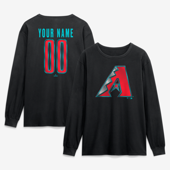 Men's Black Arizona Diamondbacks  Metallic Mascot Personalized Name & Number Long Sleeve T-Shirt