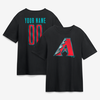 Men's Black Arizona Diamondbacks  Metallic Mascot Personalized Name & Number T-Shirt