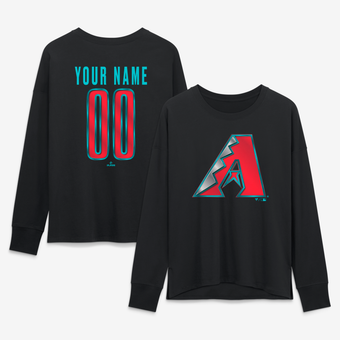 Women's Black Arizona Diamondbacks Metallic Mascot Personalized Name & Number Long Sleeve T-Shirt