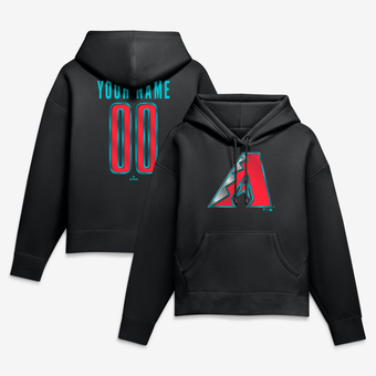 Women's Black Arizona Diamondbacks Metallic Mascot Personalized Name & Number Hoodie