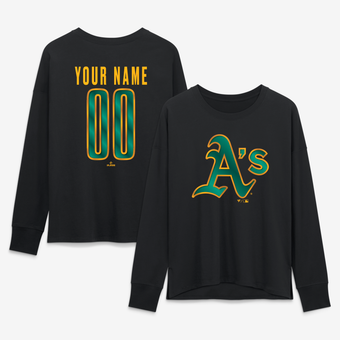 Women's Black Athletics Metallic Mascot Personalized Name & Number Long Sleeve T-Shirt