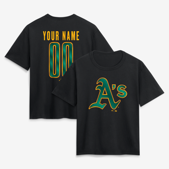 Women's Black Athletics Metallic Mascot Personalized Name & Number T-Shirt