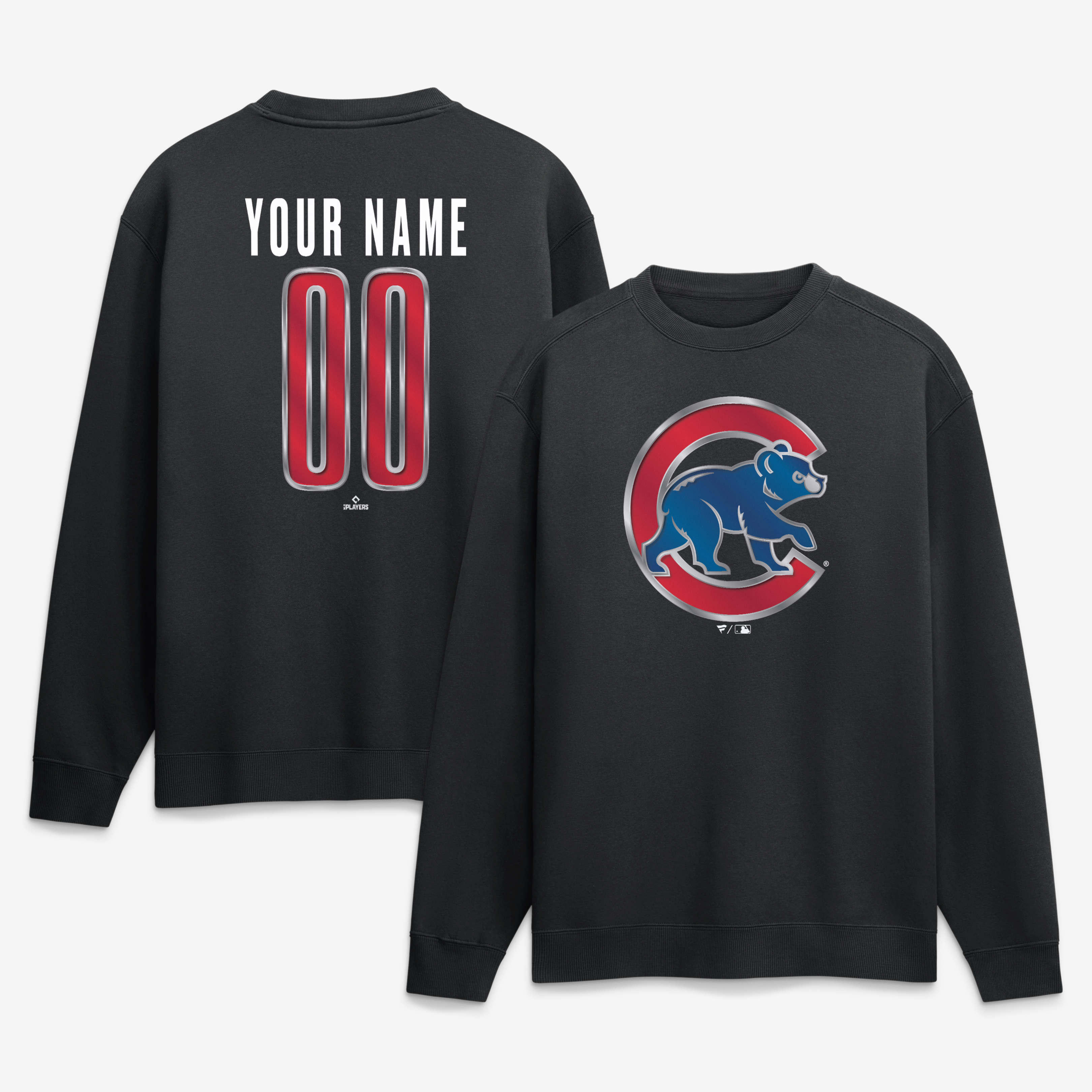 Men’s Black Chicago Cubs Metallic Mascot Personalized Name & Number Sweatshirt Men’s Black Chicago Cubs Metallic Mascot Personalized Name & Number Sweatshirt