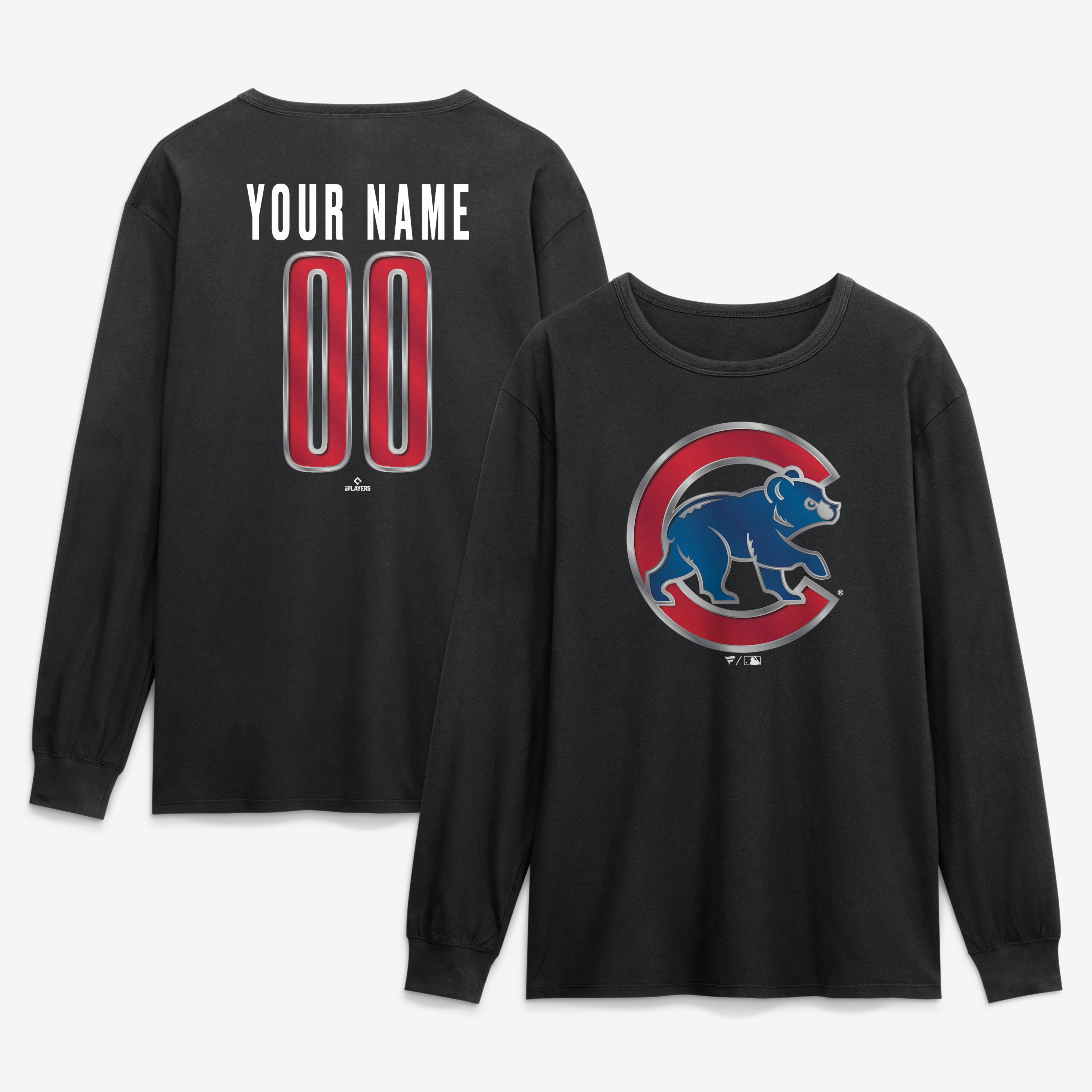 Men’s Black Chicago Cubs Metallic Mascot Personalized Name & Number Long Sleeve T-Shirt Men’s Black Chicago Cubs Metallic Mascot Personalized Name & Number Long Sleeve T-Shirt