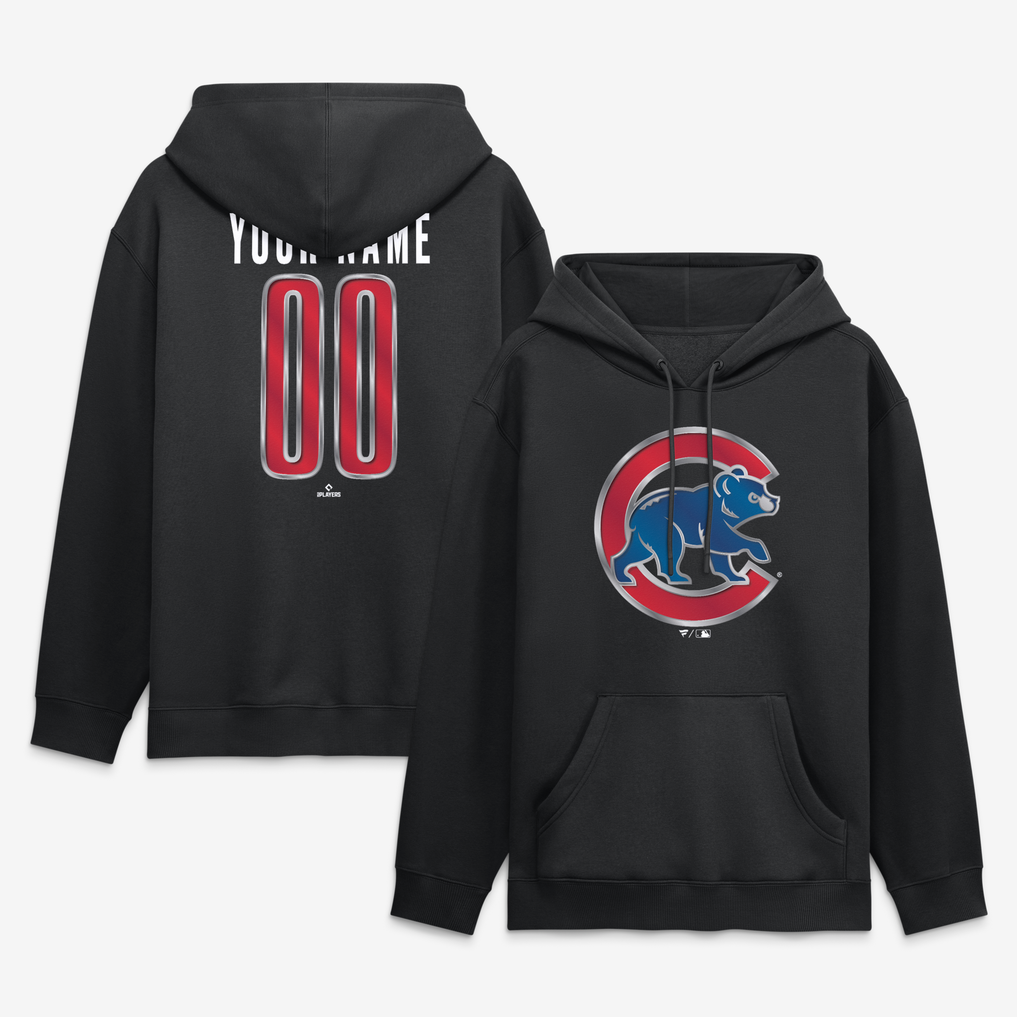 Men’s Black Chicago Cubs Metallic Mascot Personalized Name & Number Hoodie