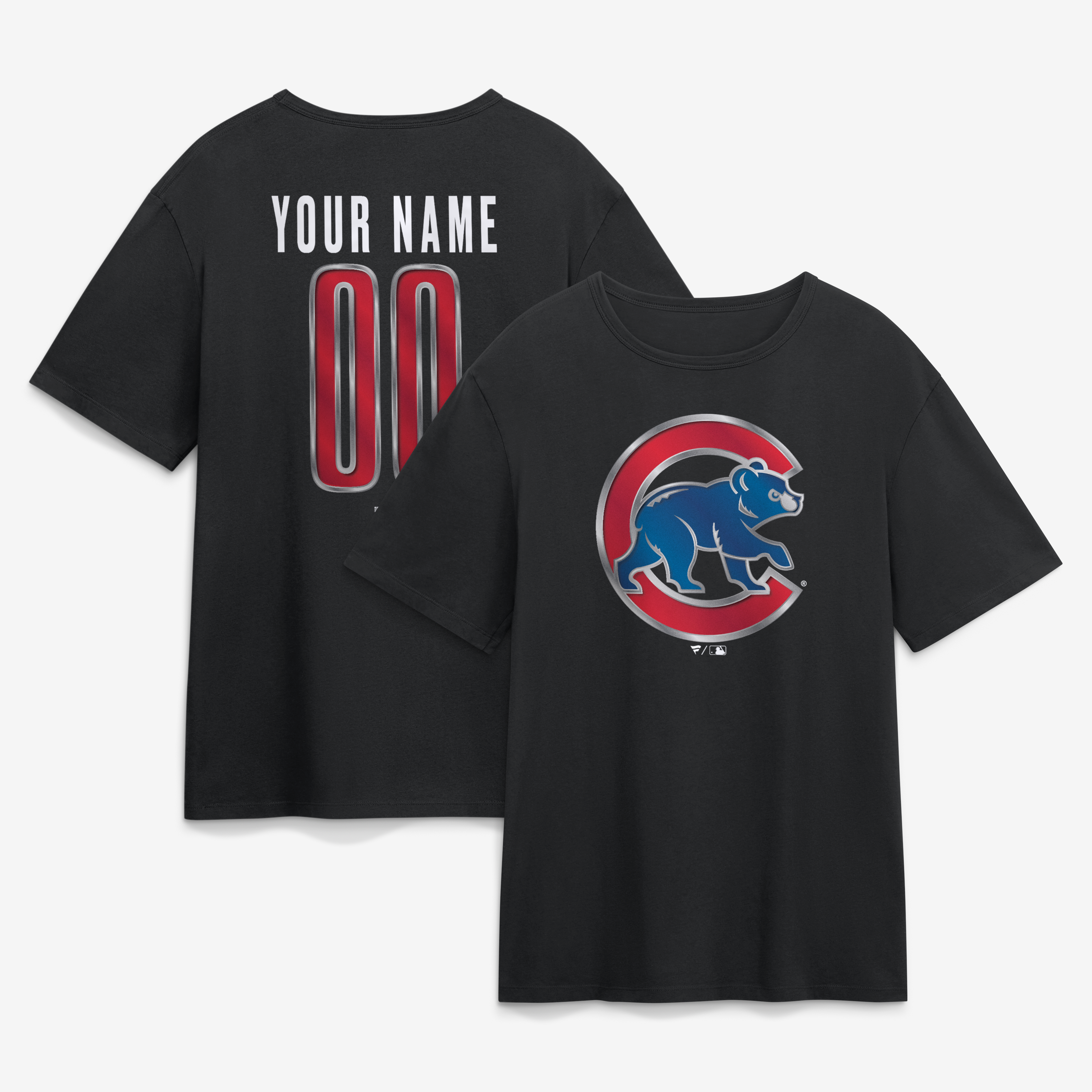 Men’s Black Chicago Cubs Metallic Mascot Personalized Name & Number T-Shirt Men’s Black Chicago Cubs Metallic Mascot Personalized Name & Number T-Shirt