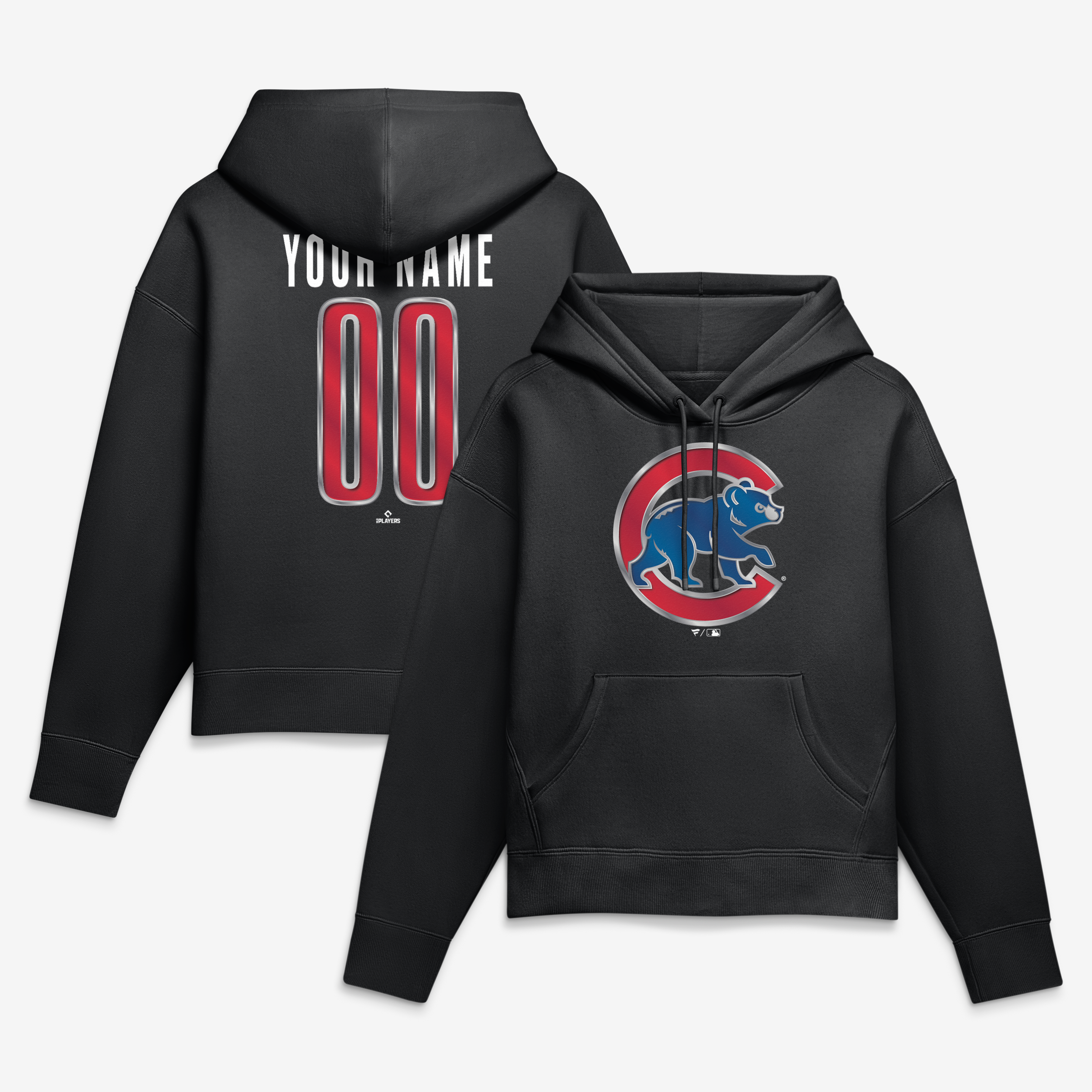 Women’s Black Chicago Cubs Metallic Mascot Personalized Name & Number Hoodie