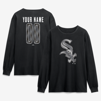 Men's Black Chicago White Sox  Metallic Mascot Personalized Name & Number Long Sleeve T-Shirt