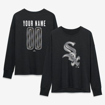 Women's Black Chicago White Sox Metallic Mascot Personalized Name & Number Long Sleeve T-Shirt