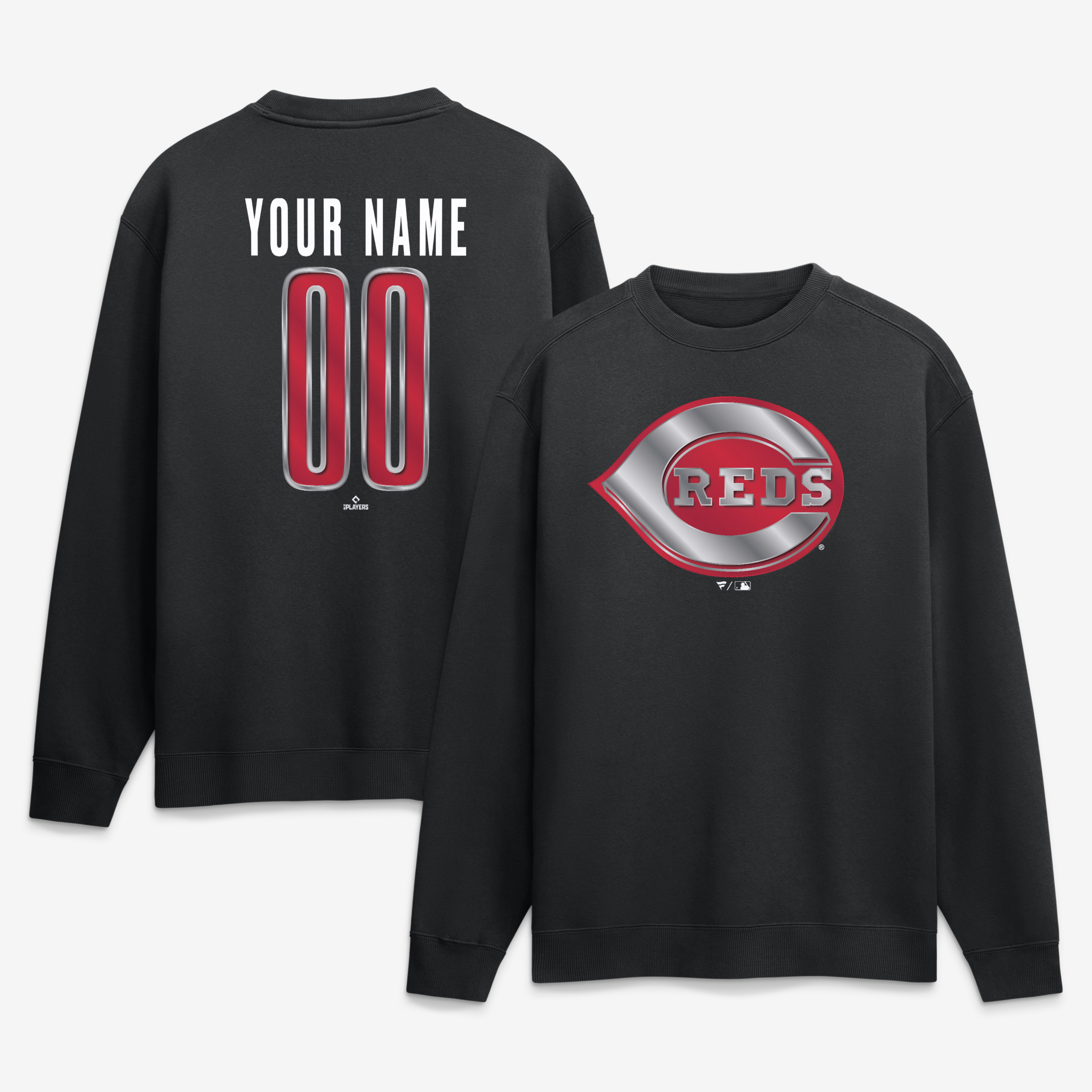 Men’s Black Cincinnati Reds Metallic Mascot Personalized Name & Number Sweatshirt Men’s Black Cincinnati Reds Metallic Mascot Personalized Name & Number Sweatshirt