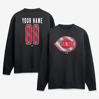 Men's Black Cincinnati Reds  Metallic Mascot Personalized Name & Number Sweatshirt