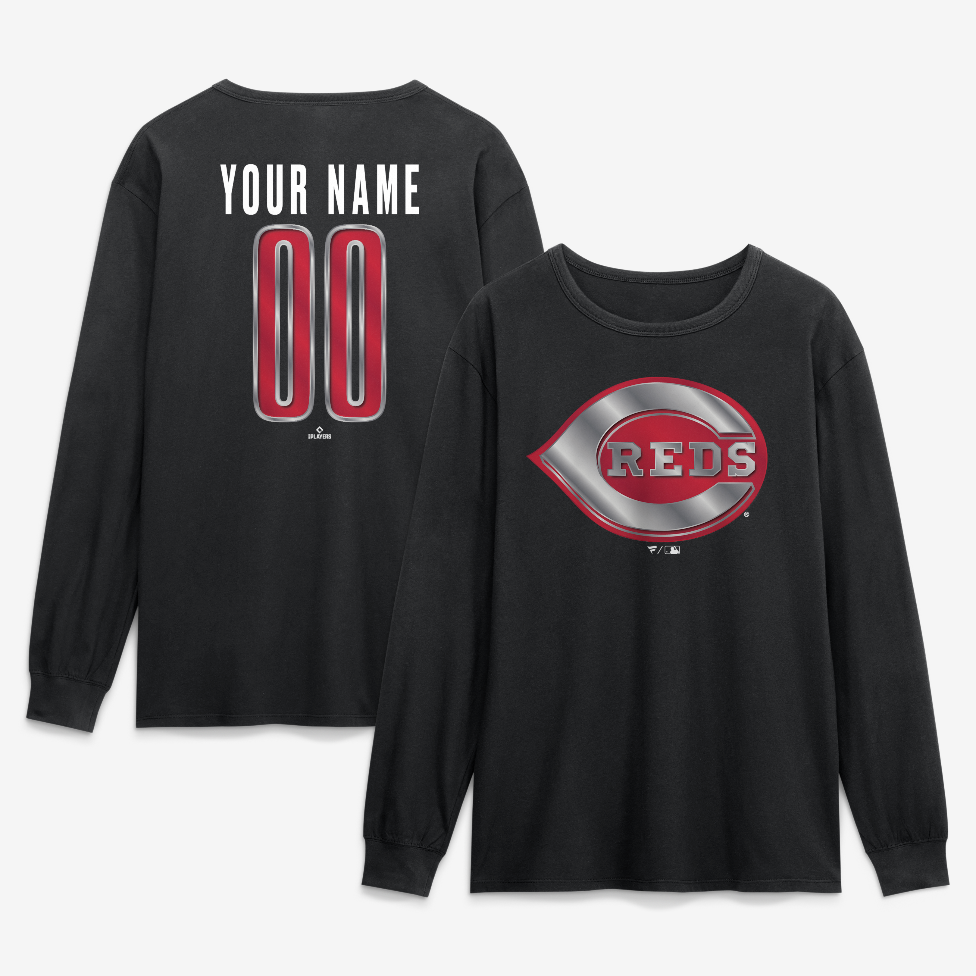 Men’s Black Cincinnati Reds Metallic Mascot Personalized Name & Number Long Sleeve T-Shirt Men’s Black Cincinnati Reds Metallic Mascot Personalized Name & Number Long Sleeve T-Shirt