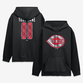 Men's Black Cincinnati Reds  Metallic Mascot Personalized Name & Number Hoodie
