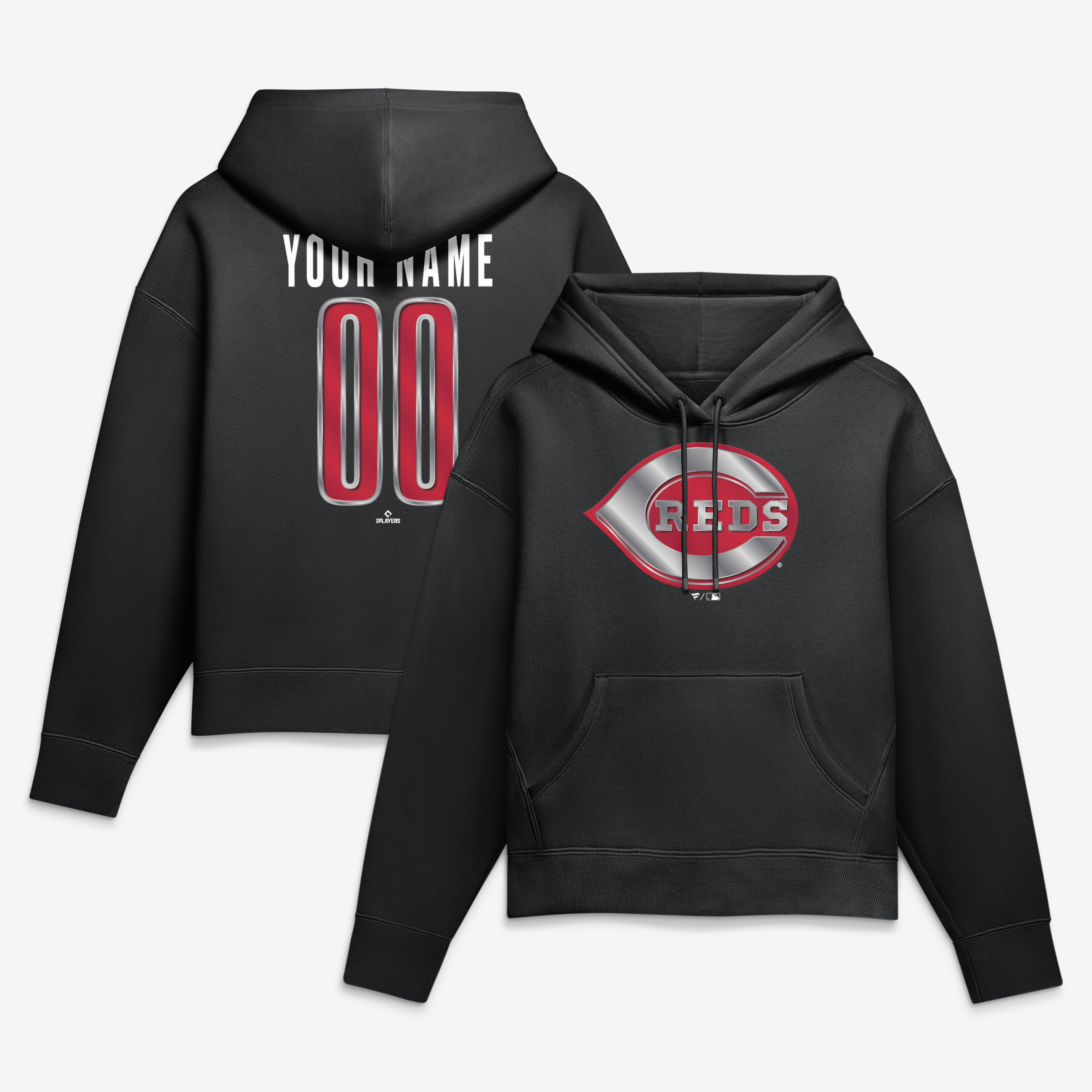 Women’s Black Cincinnati Reds Metallic Mascot Personalized Name & Number Hoodie