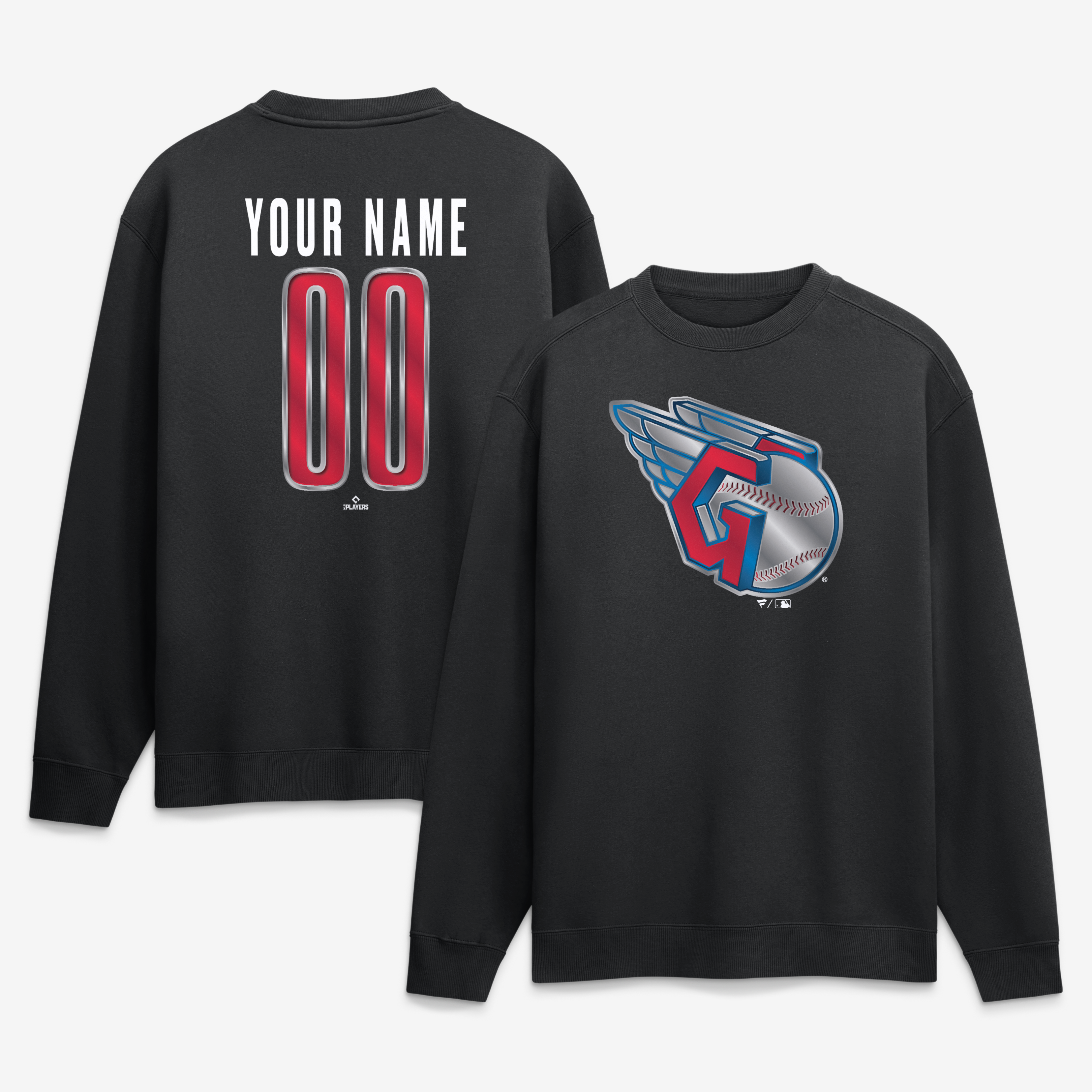 Men’s Black Cleveland Guardians Metallic Mascot Personalized Name & Number Sweatshirt Men’s Black Cleveland Guardians Metallic Mascot Personalized Name & Number Sweatshirt