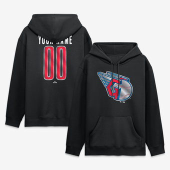 Men's Black Cleveland Guardians  Metallic Mascot Personalized Name & Number Hoodie