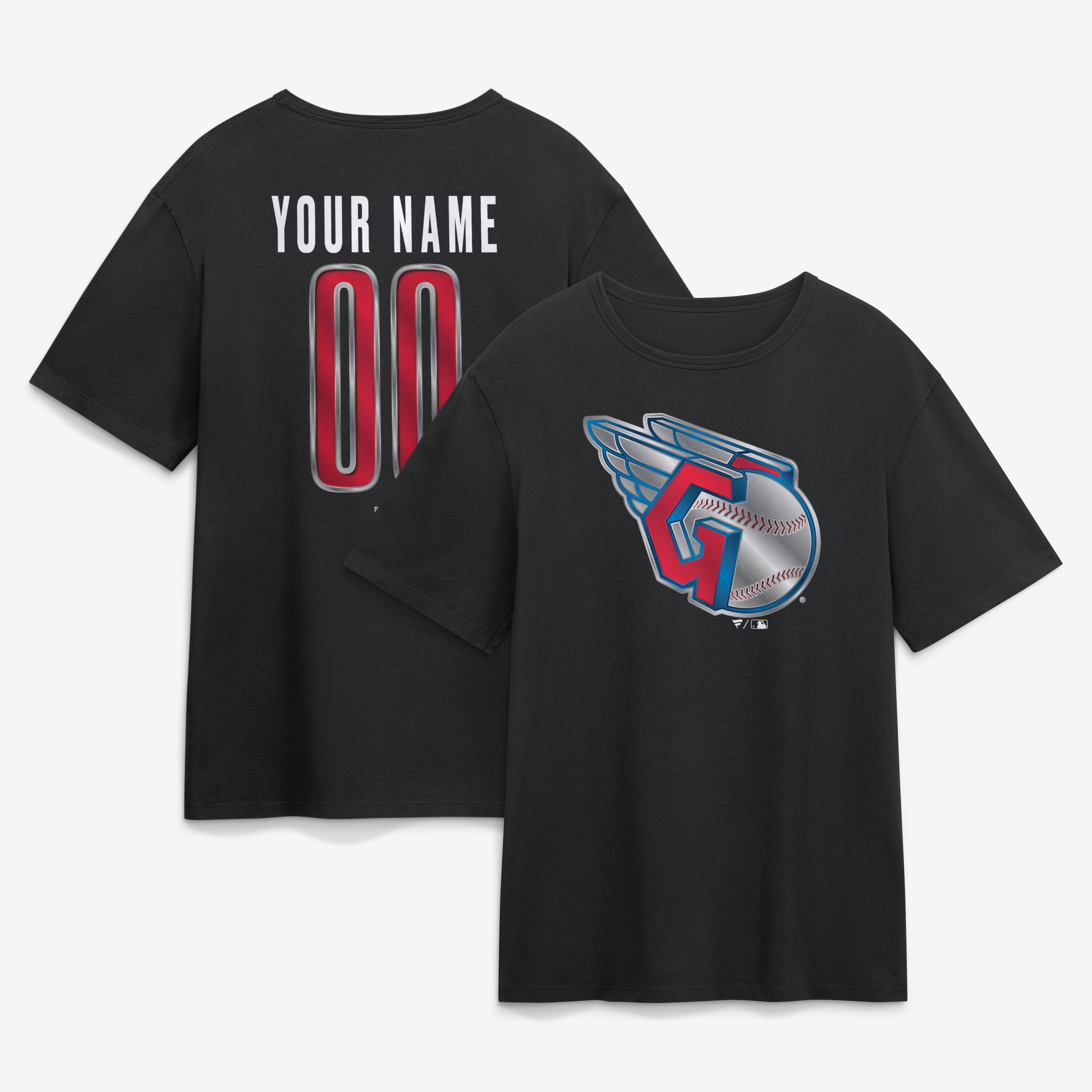 Men’s Black Cleveland Guardians Metallic Mascot Personalized Name & Number T-Shirt Men’s Black Cleveland Guardians Metallic Mascot Personalized Name & Number T-Shirt